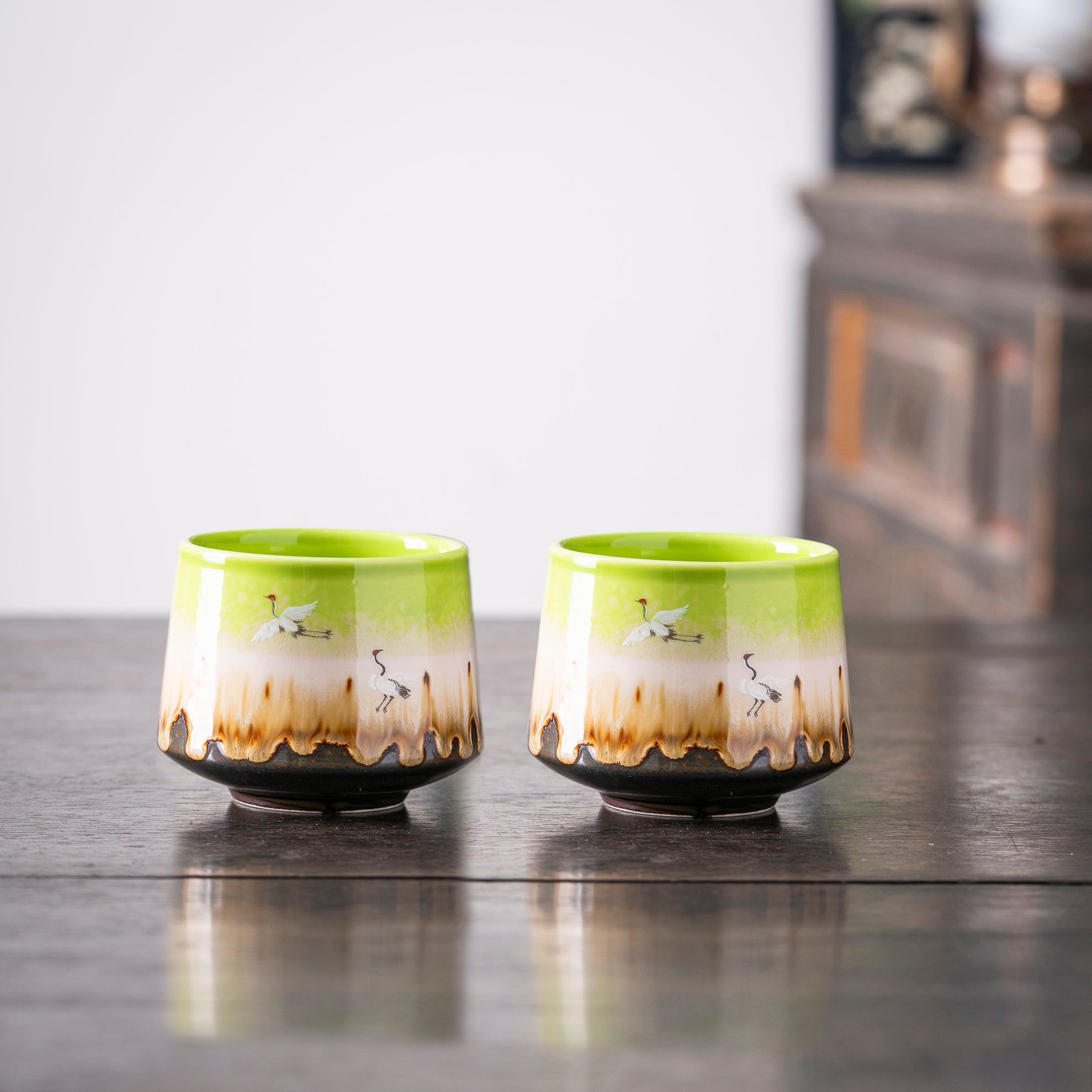 Hand - painted Crane Gradient Ceramic Cup: Artisan Crafted