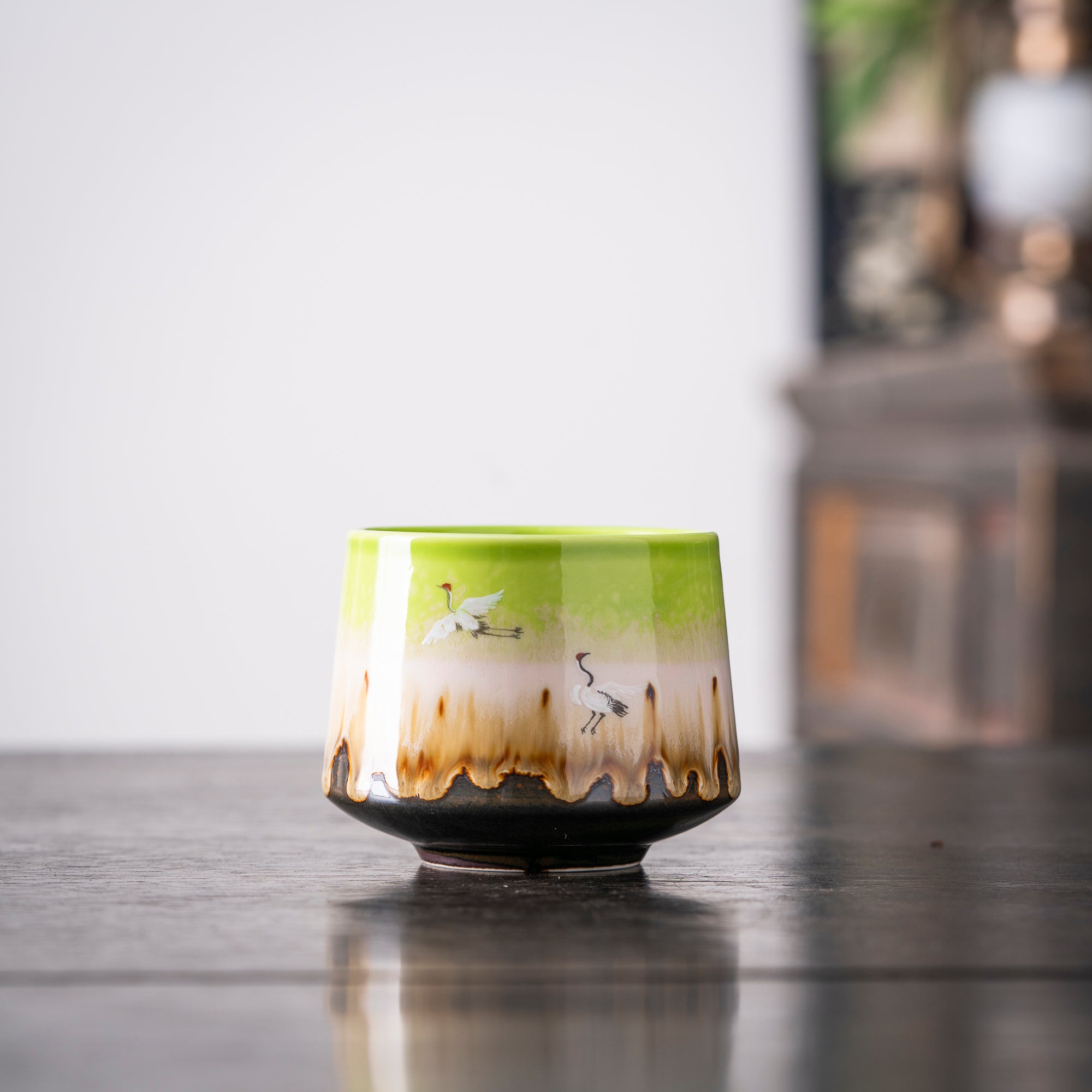 Hand - painted Crane Gradient Ceramic Cup: Artisan Crafted