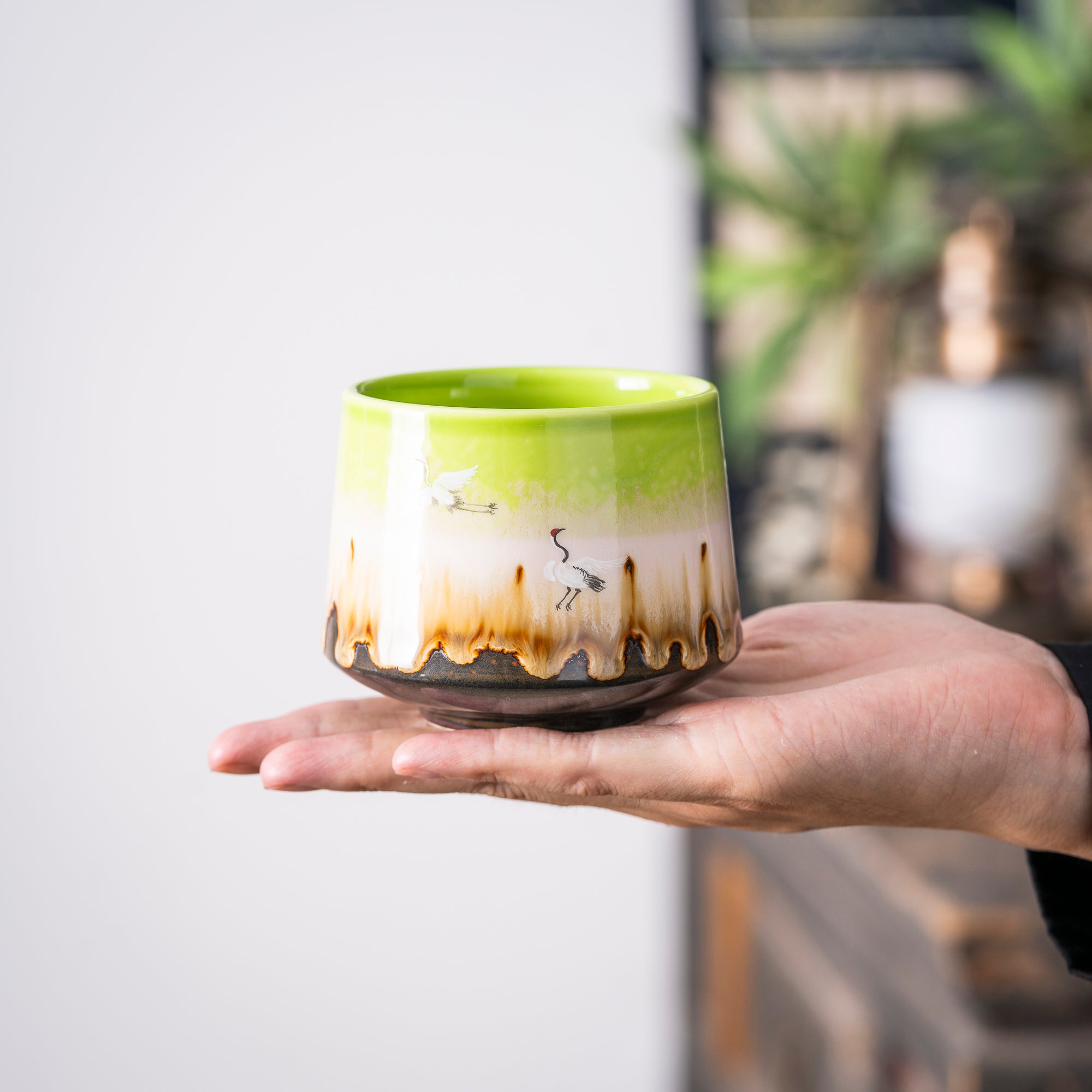 Hand - painted Crane Gradient Ceramic Cup: Artisan Crafted