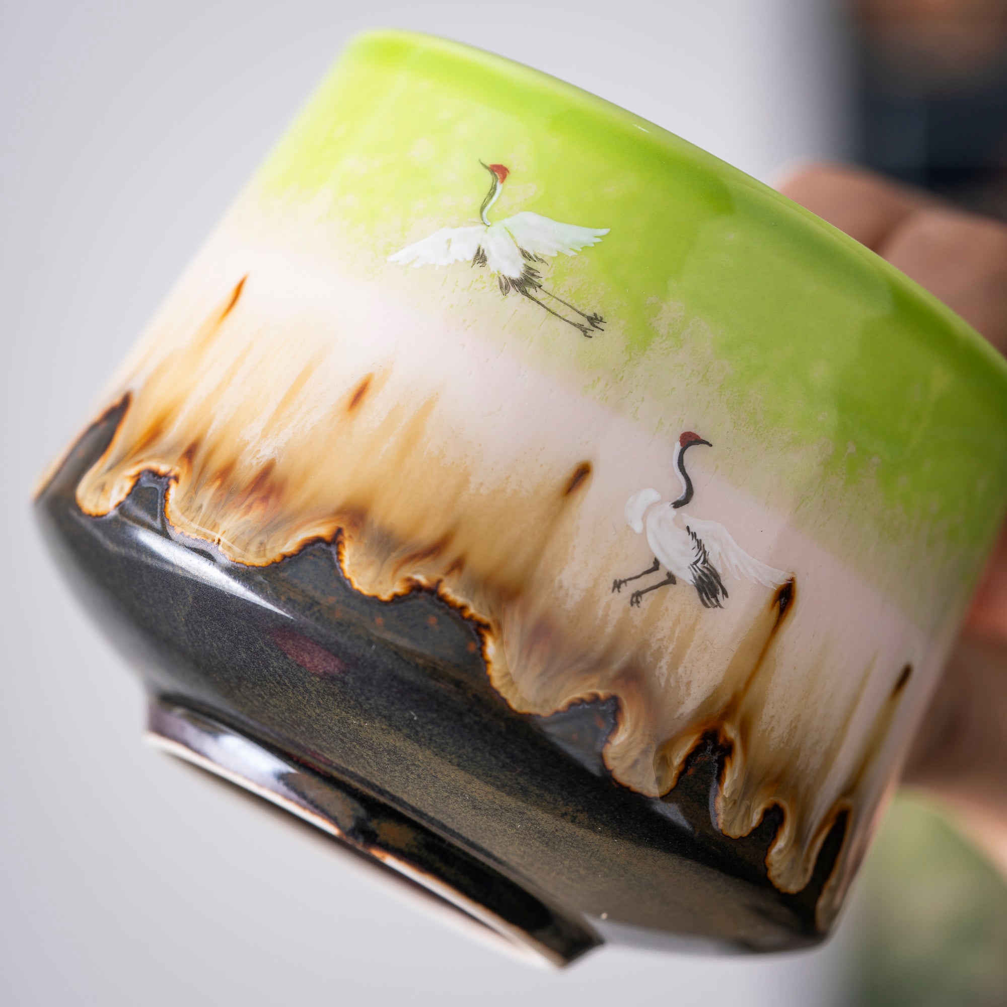 Hand - painted Crane Gradient Ceramic Cup: Artisan Crafted