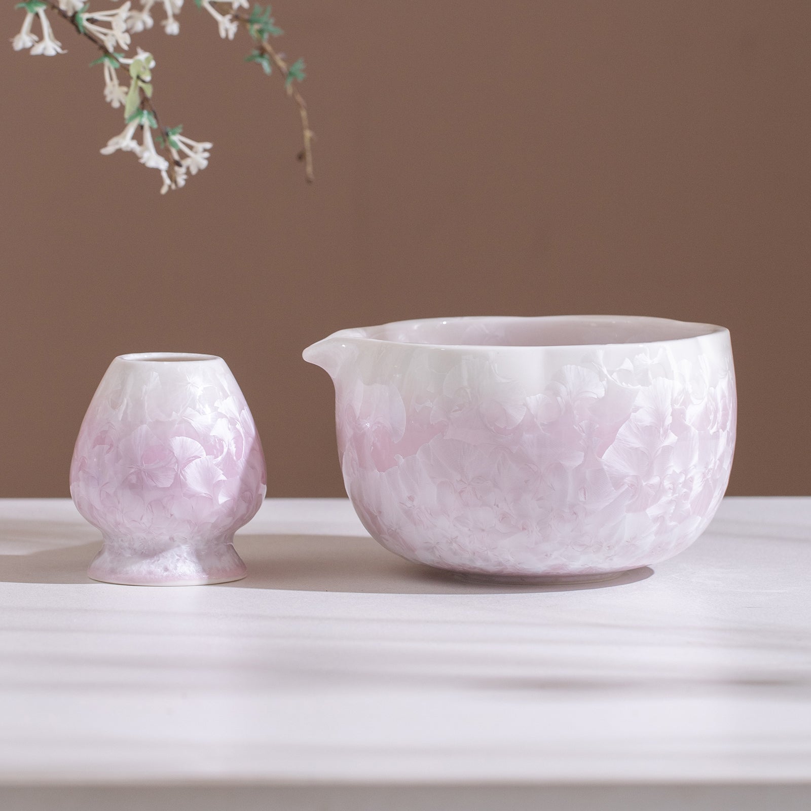 Matcha Bowl Set - Purple Crystalline Glaze： Matcha Whisk Set Included for Elegant Ceremony