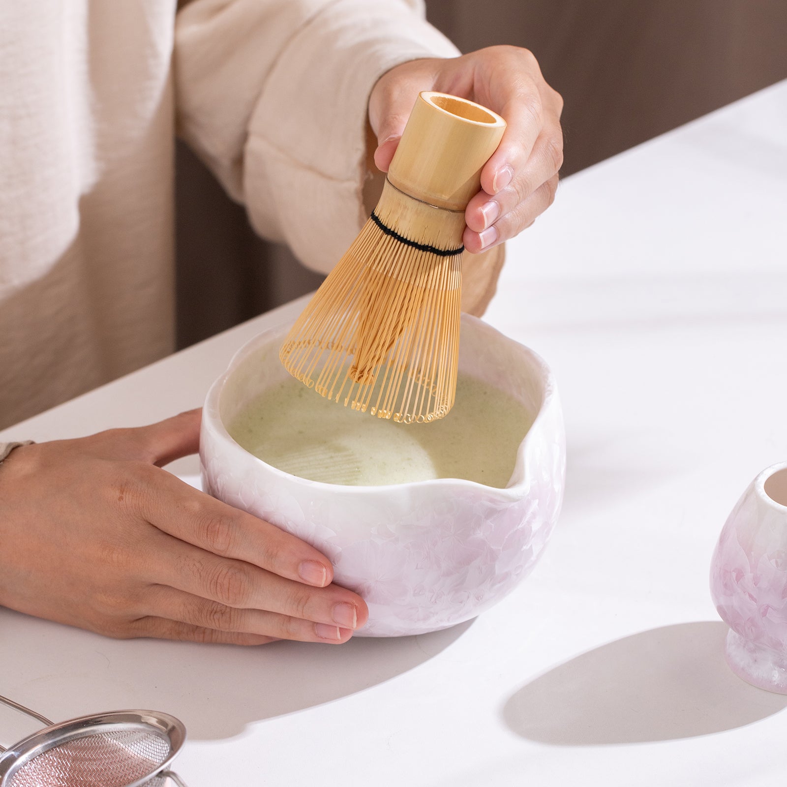 Matcha Bowl Set - Purple Crystalline Glaze： Matcha Whisk Set Included for Elegant Ceremony