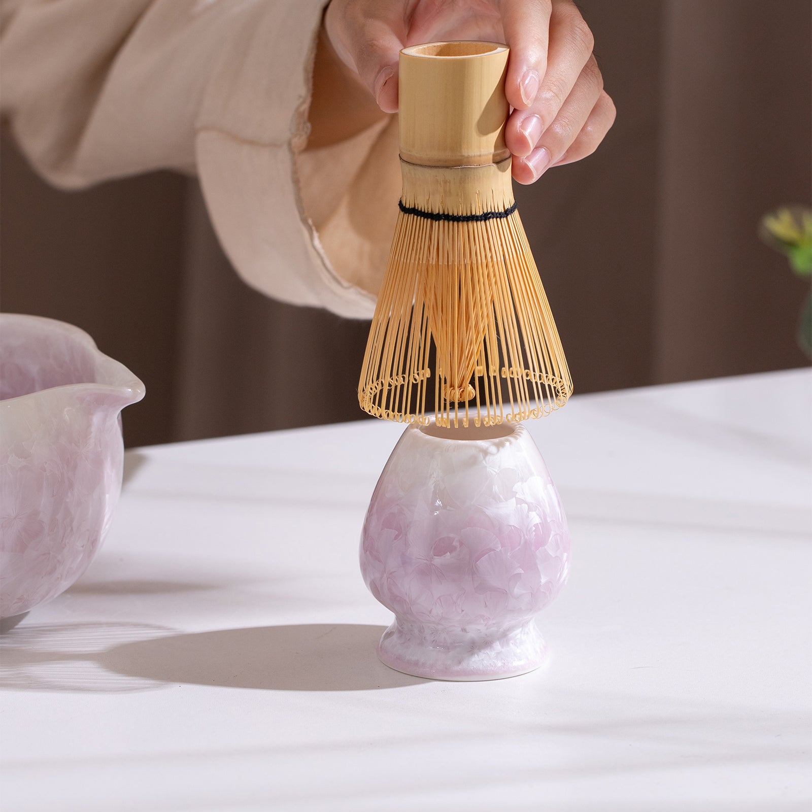 Matcha Bowl Set - Purple Crystalline Glaze： Matcha Whisk Set Included for Elegant Ceremony