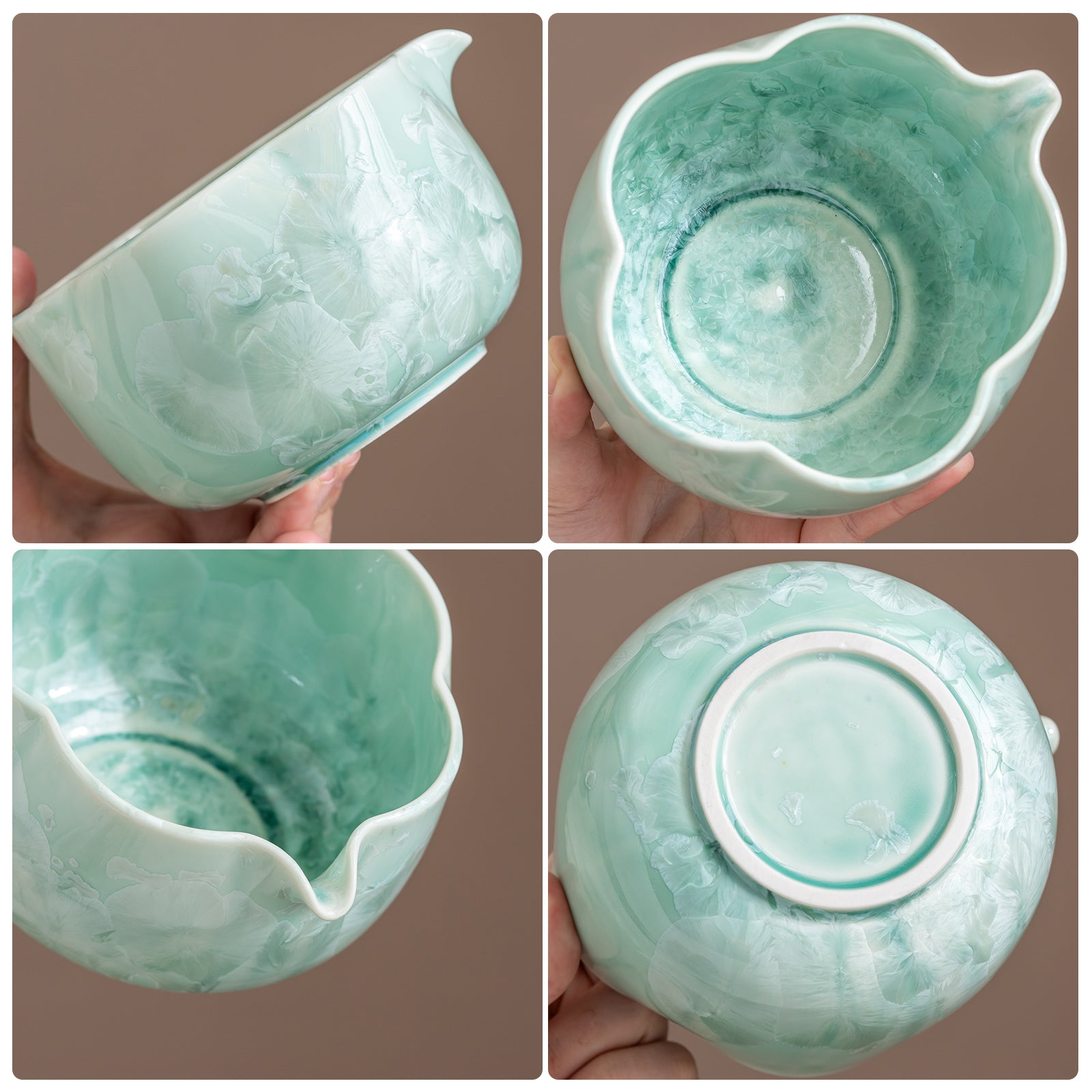 Green Petal Edge Crystalline Glaze Matcha Set with Bamboo Whisk