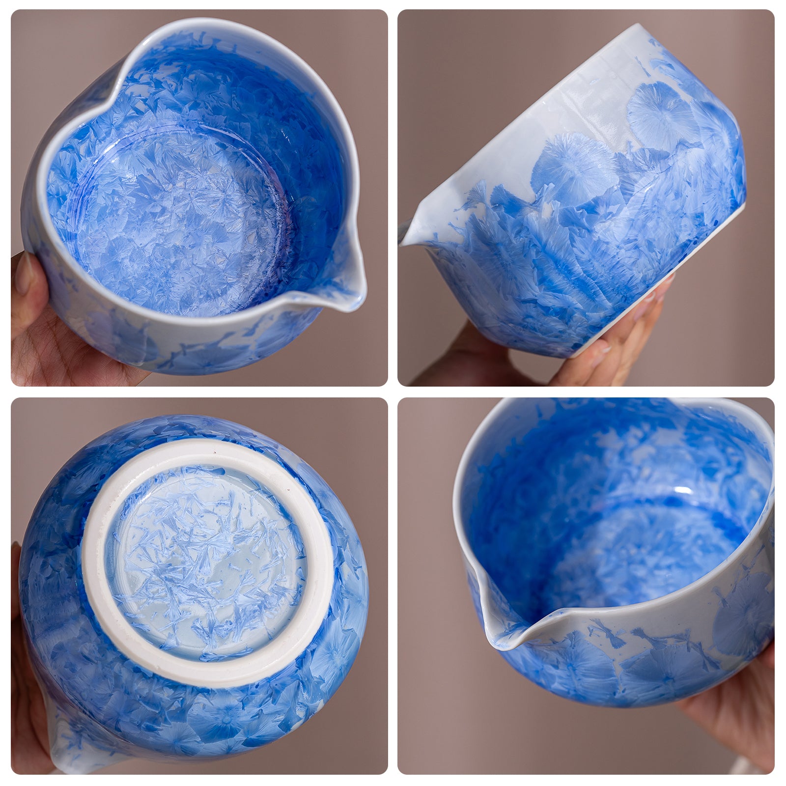 Blue Crystalline Glaze Heart Shaped Matcha Bowl Set