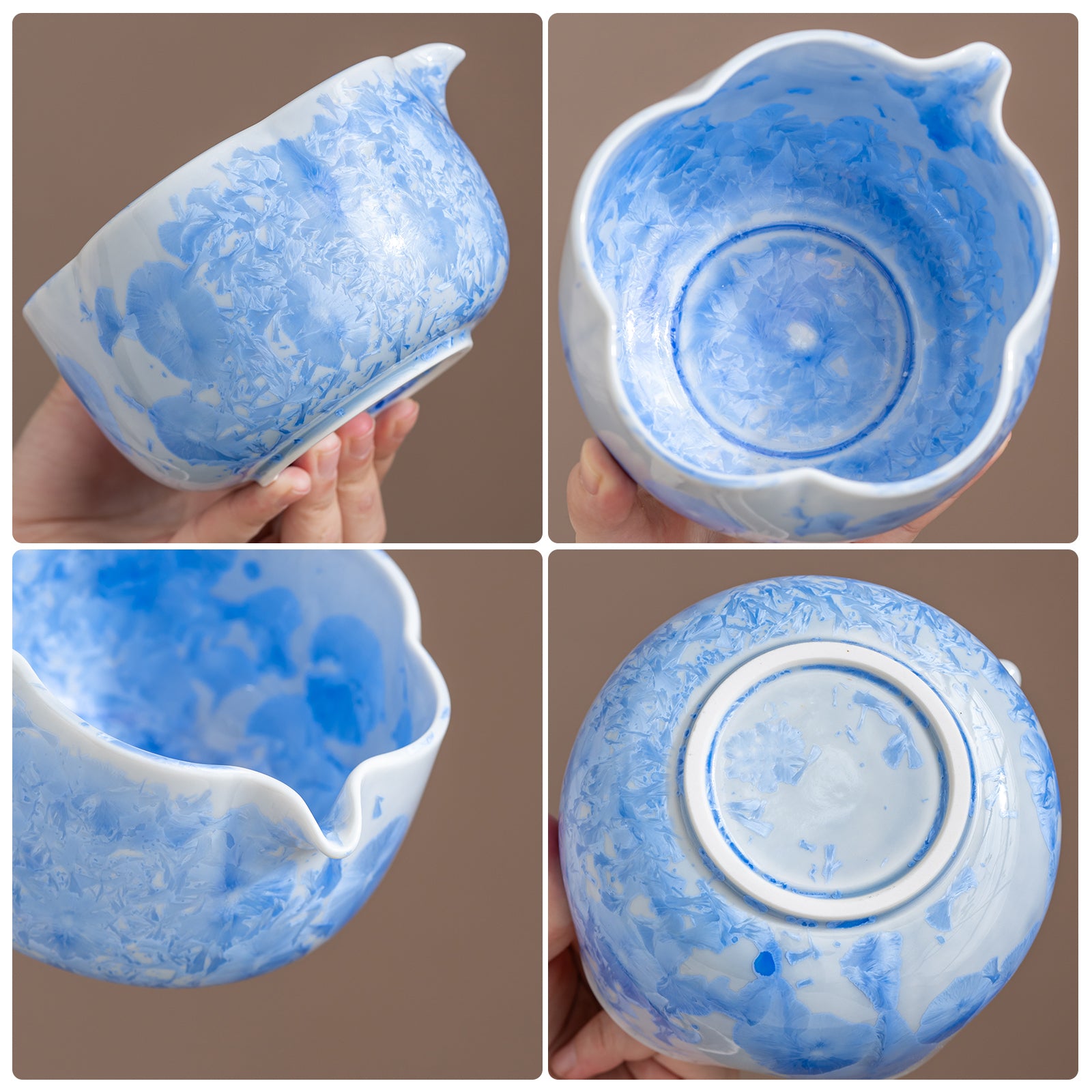 Crystalline Glaze Blue Ceramic Matcha Set with Bamboo Whisk & Sieve