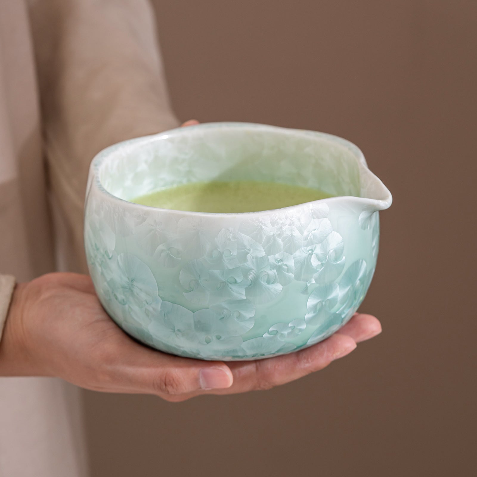 Matcha Bowl Set - Mint Green Crystalline Glaze:Matcha Whisk Set Included for Traditional Ceremony
