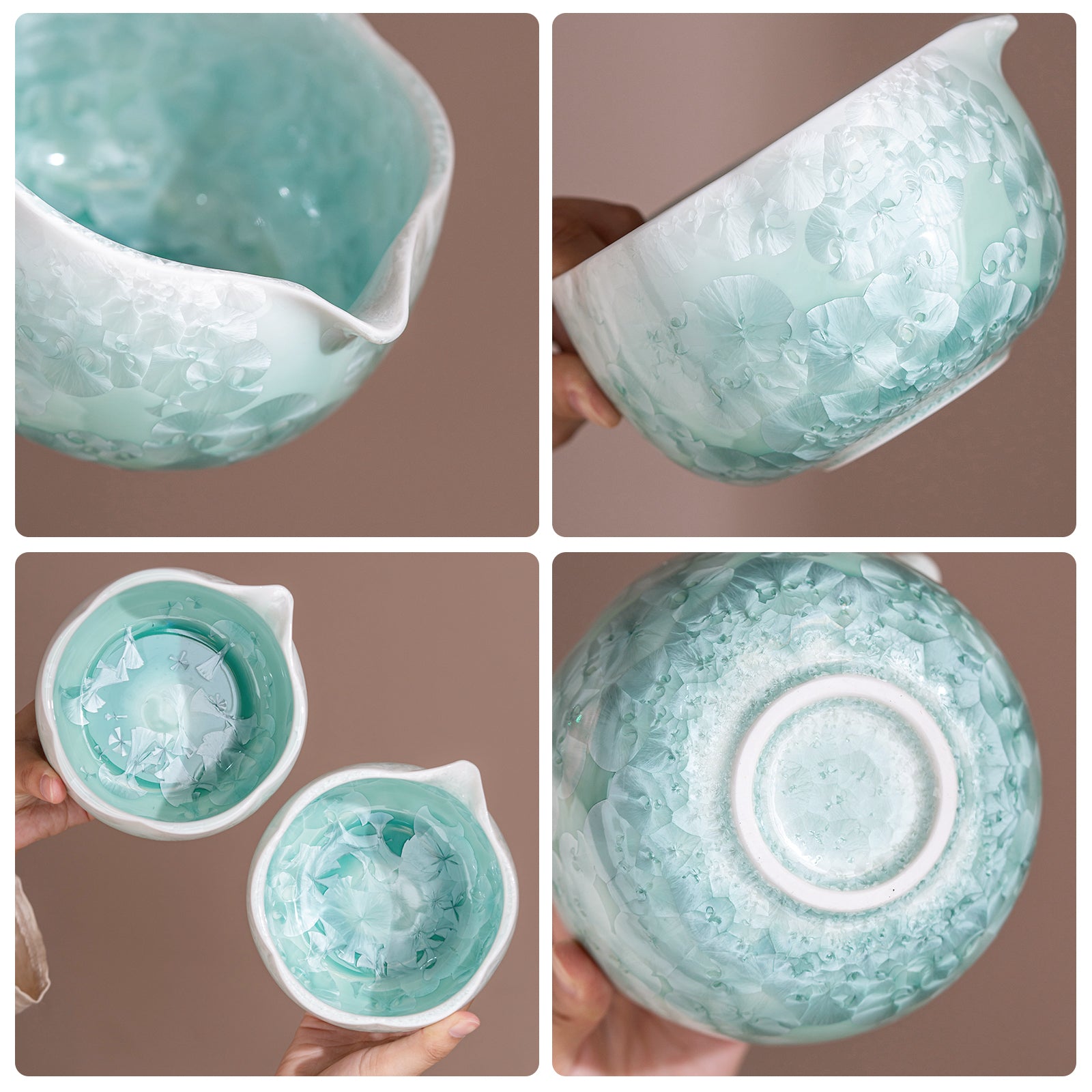 Matcha Bowl Set - Mint Green Crystalline Glaze:Matcha Whisk Set Included for Traditional Ceremony
