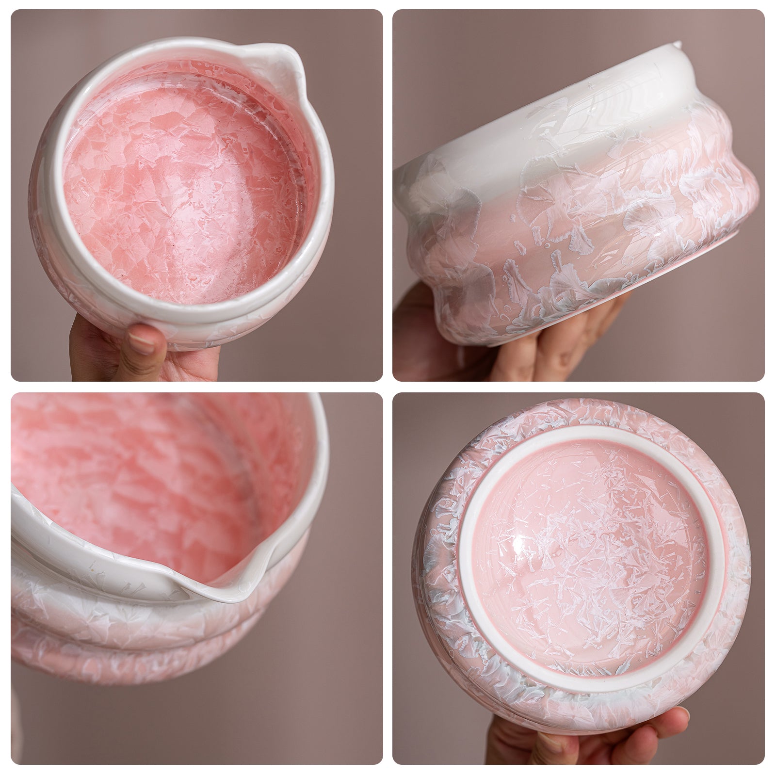 Pink Crystalline Glaze Matcha Bowl Set with Whisk Strainer