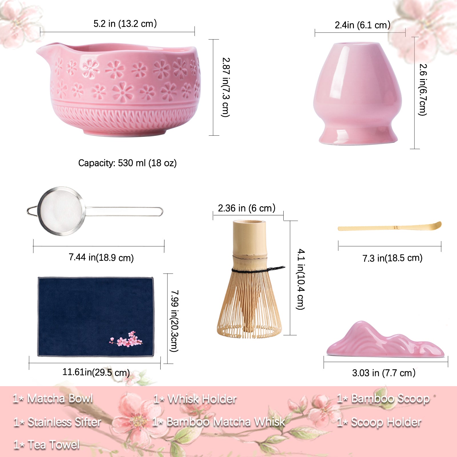 Pink Cherry Blossoms Matcha Whisk Set