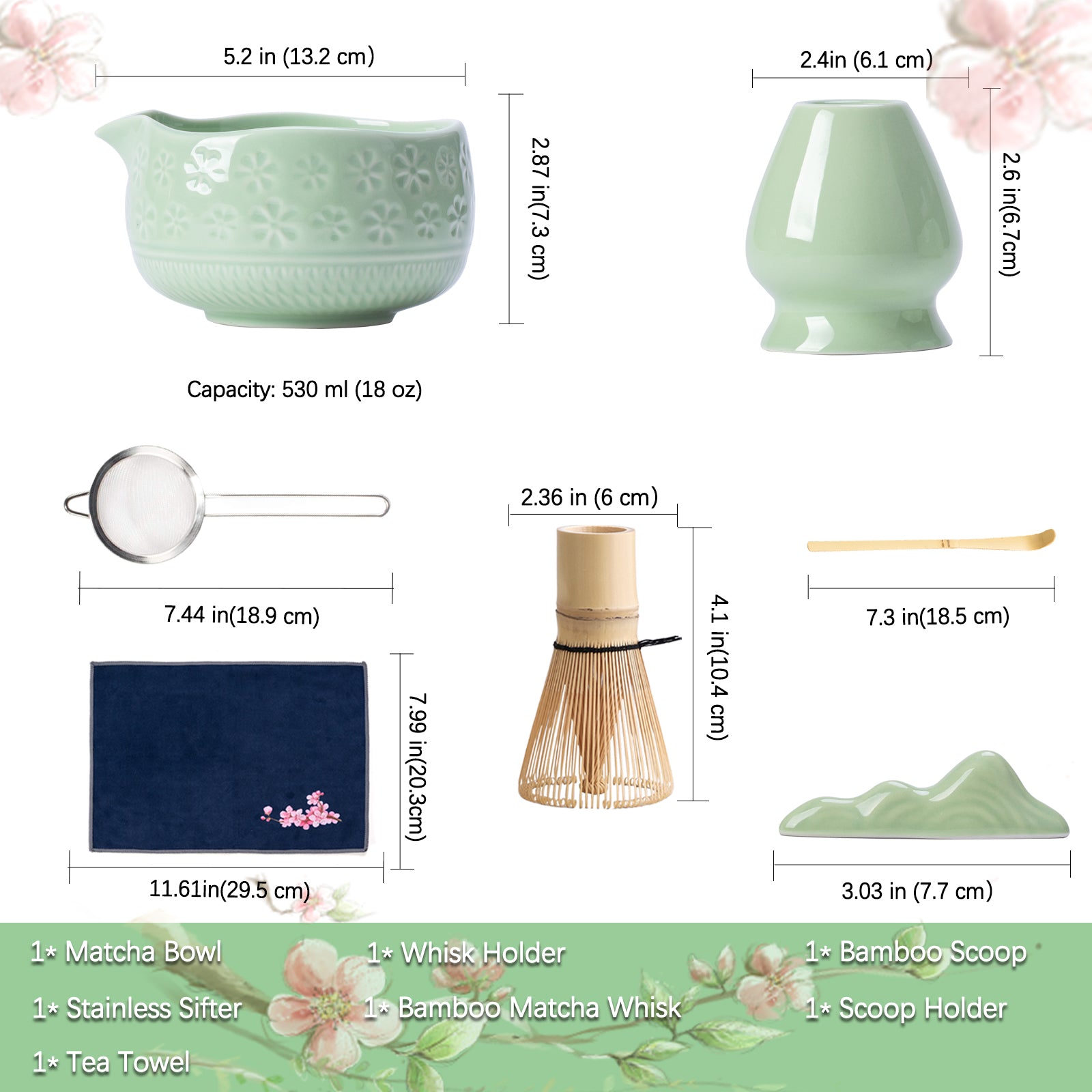 Green Cherry Blossoms Matcha Whisk Set