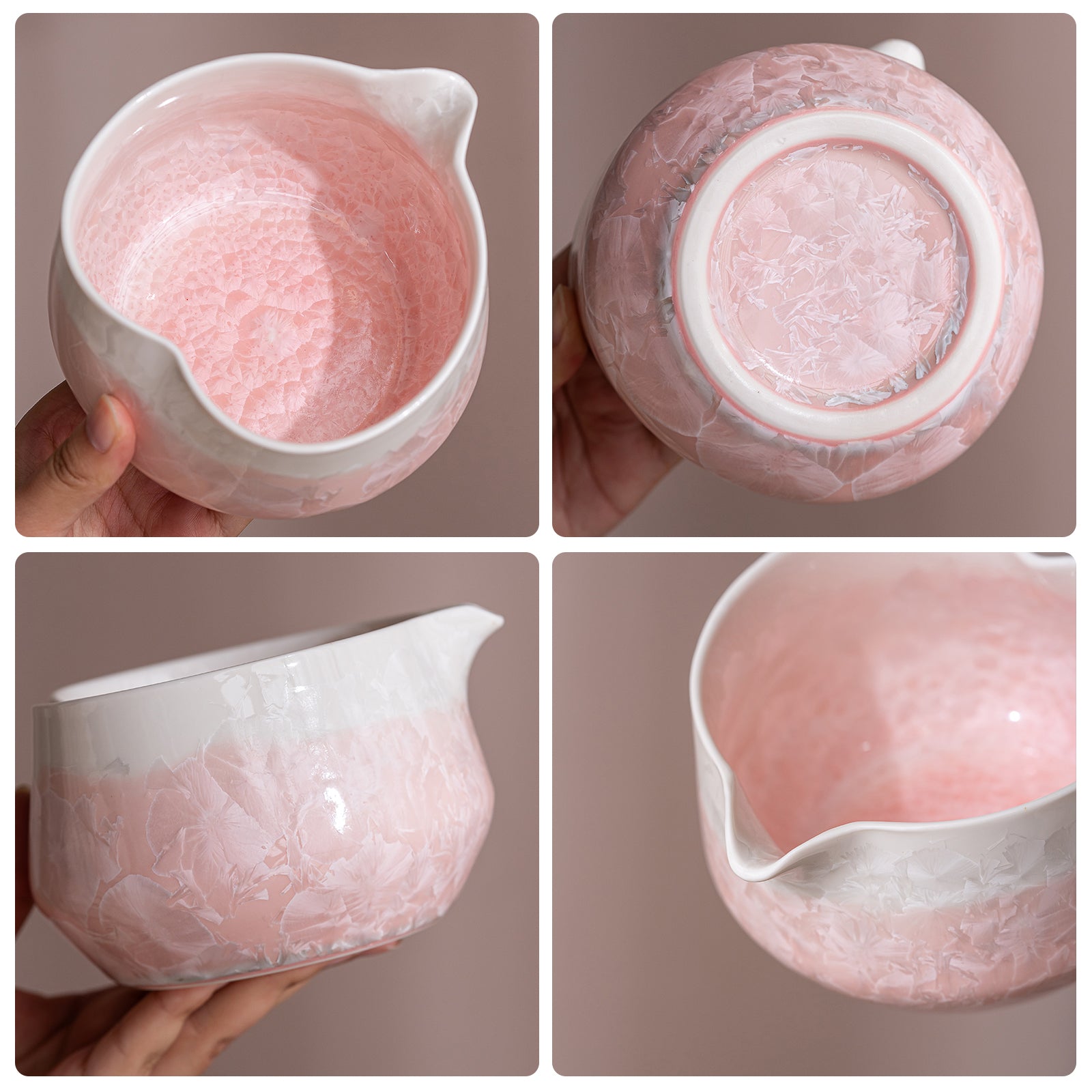 Pink Crystalline Glaze Heart Shaped Matcha Bowl Set