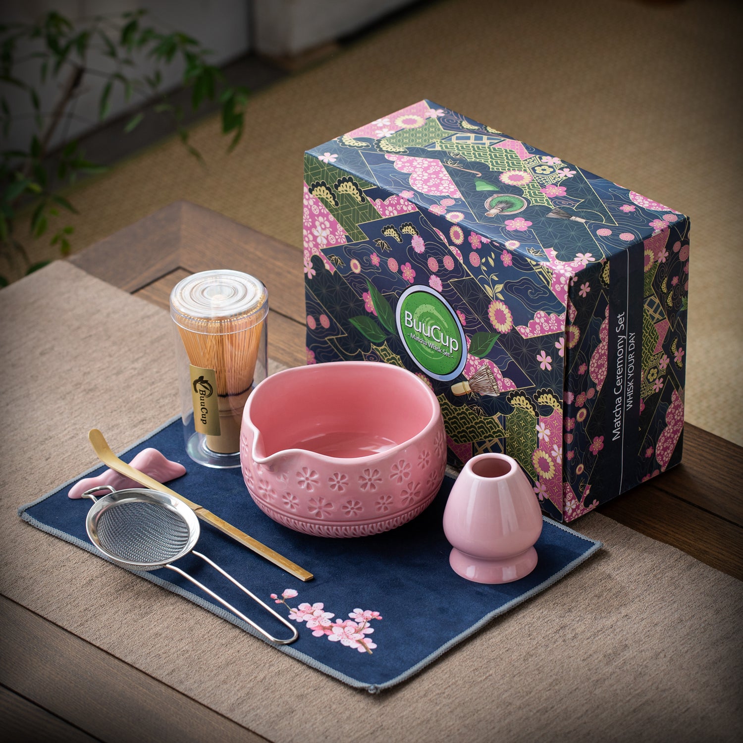 Pink Cherry Blossoms Matcha Whisk Set