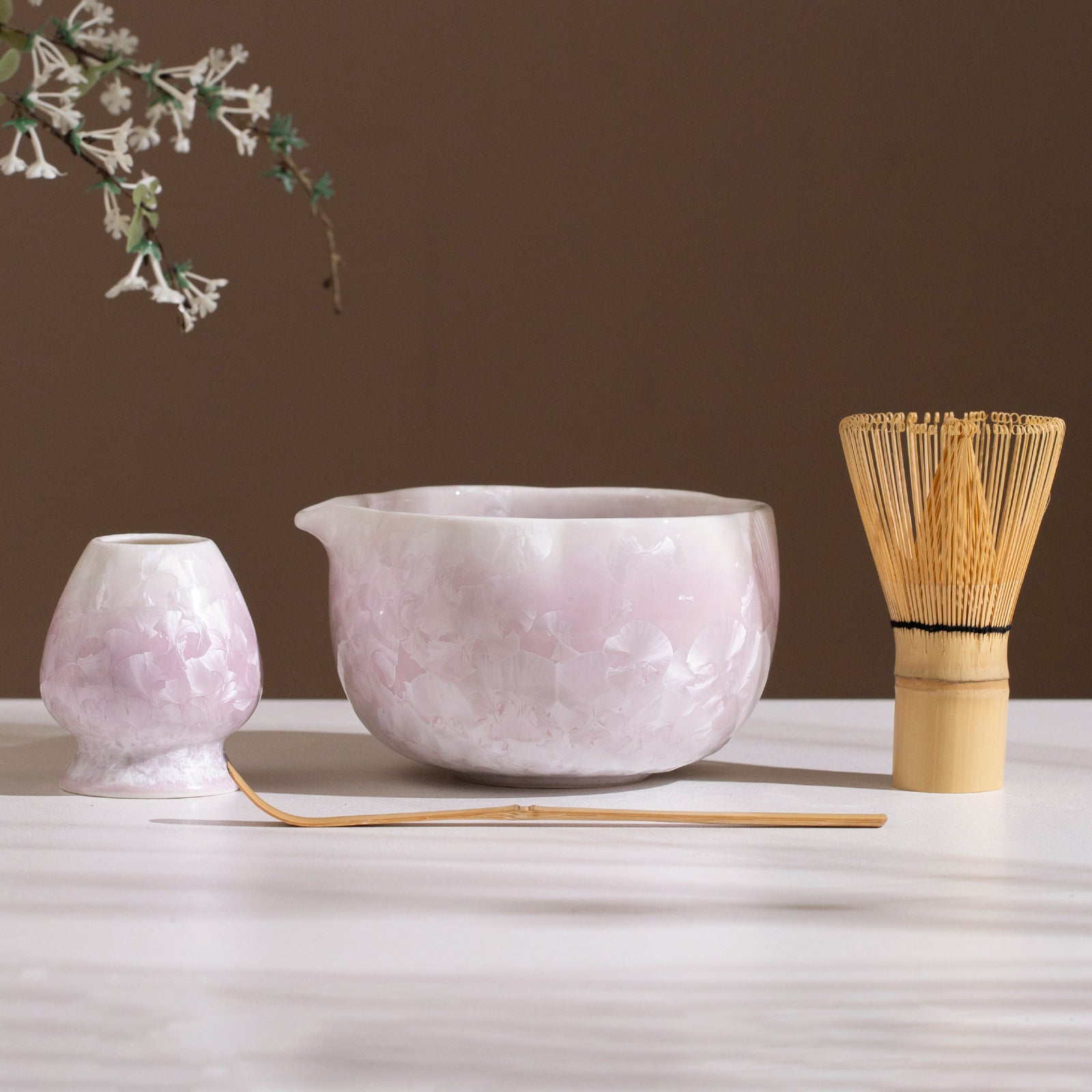 Matcha Bowl Set - Purple Crystalline Glaze： Matcha Whisk Set Included for Elegant Ceremony