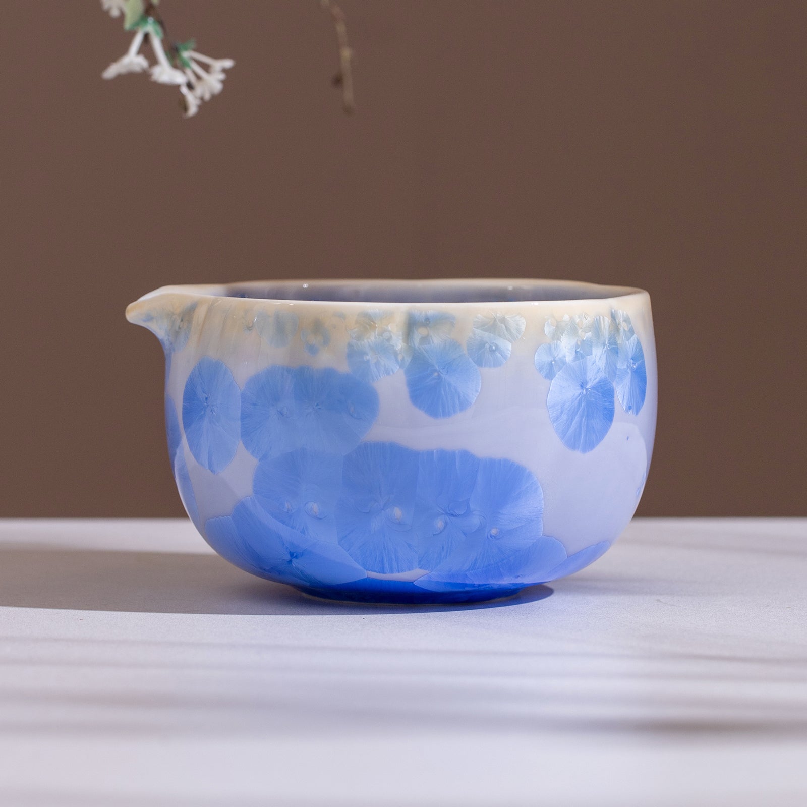 Matcha Bowl Set - Crystalline Glaze Blue Floral Design： Complete Matcha Kit for Traditional Ceremony