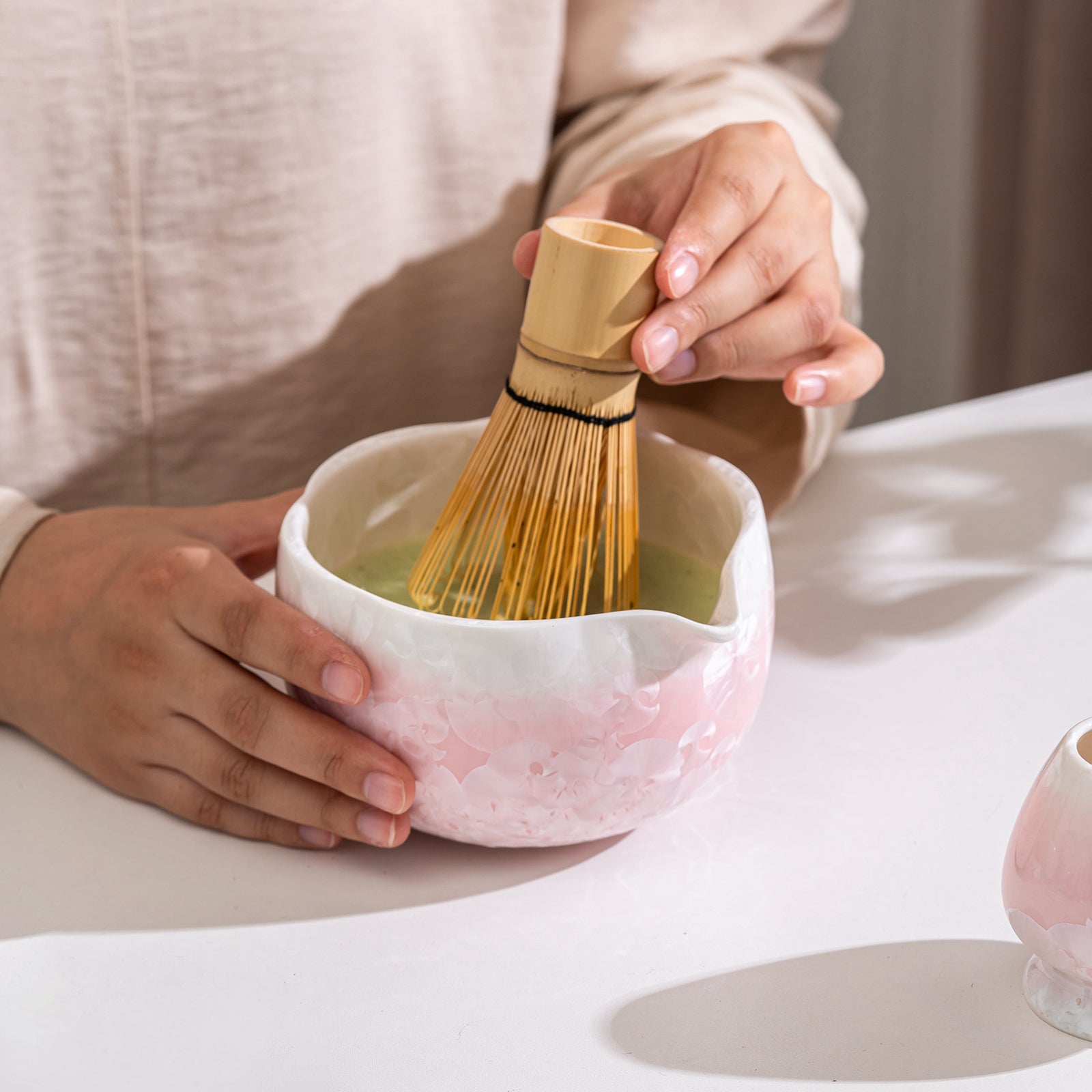 Matcha Bowl Set - Pink Crystalline Glaze Design:Complete Matcha Kit for Elegant Ceremony