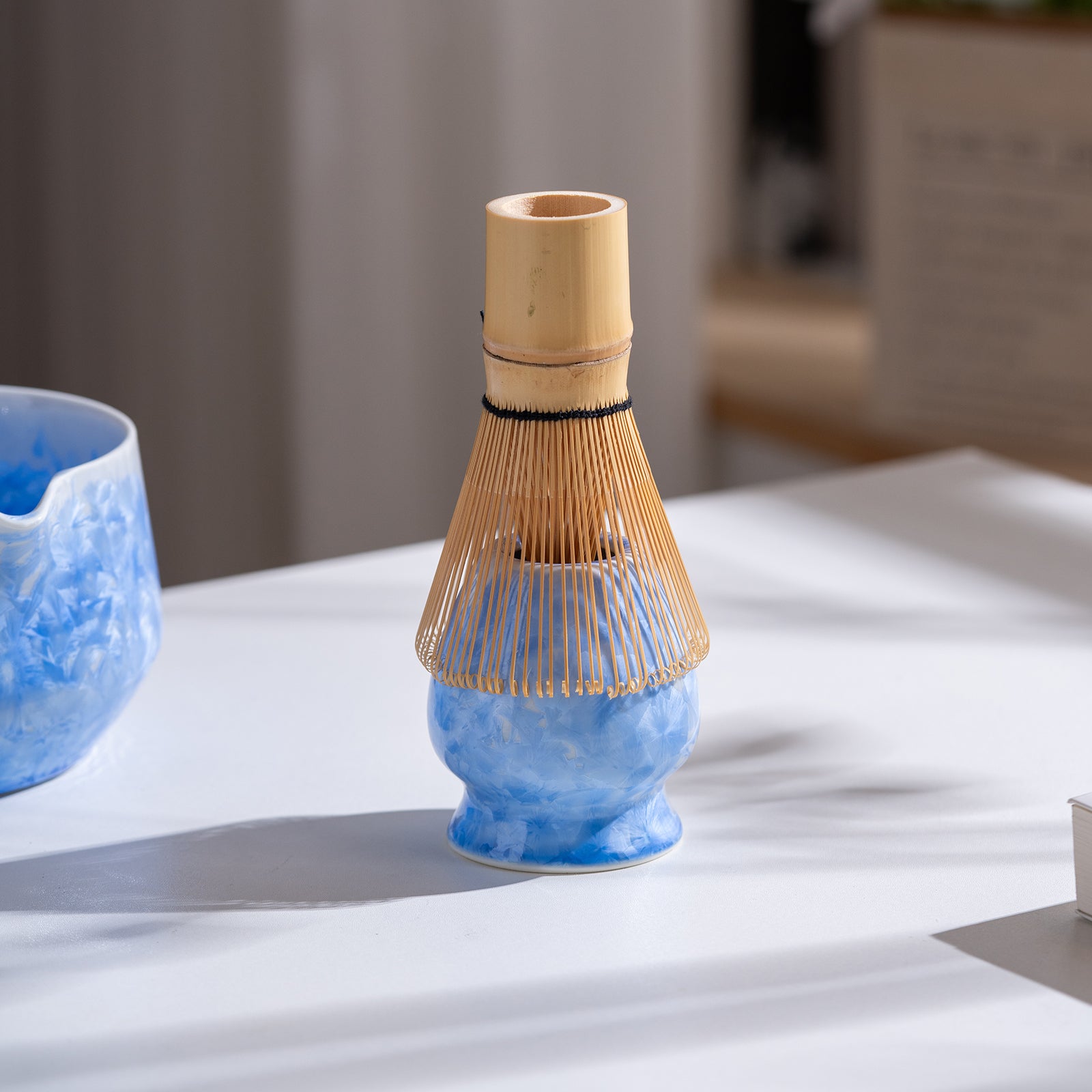 Blue Crystalline Glaze Heart Shaped Matcha Bowl Set