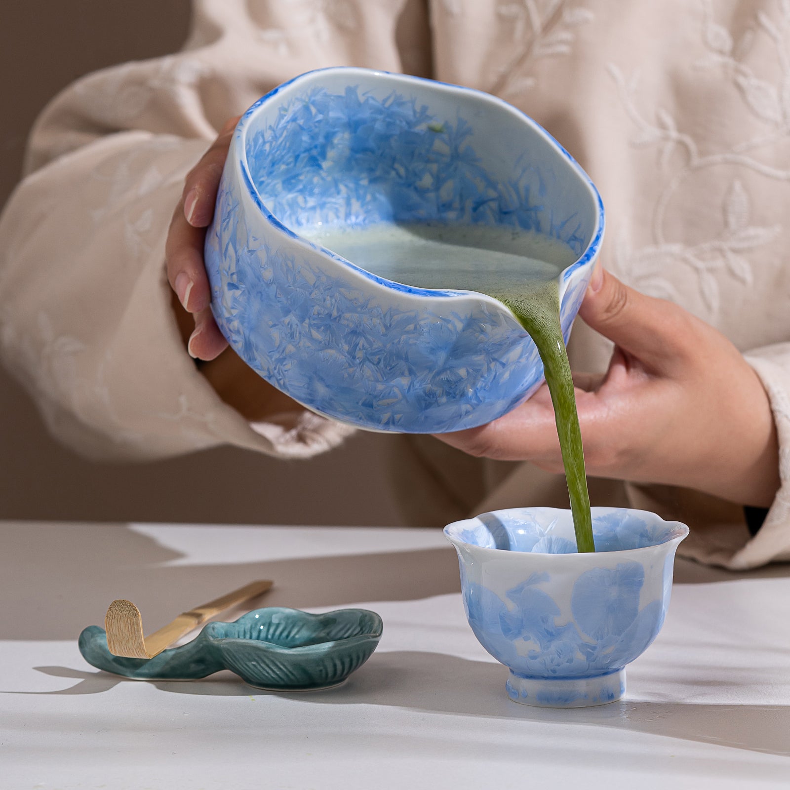 Blue Crystalline Glaze Matcha bowl Set