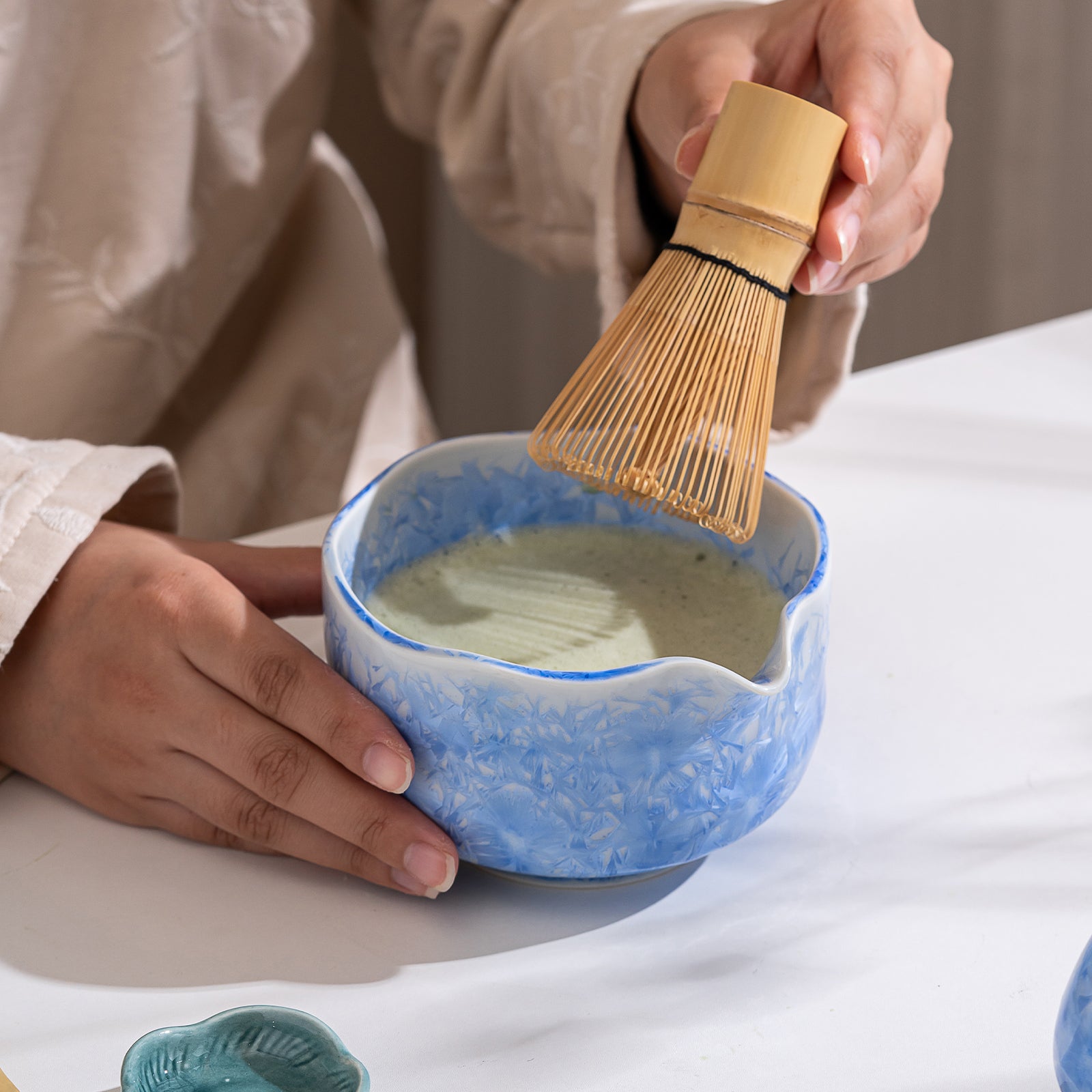 Blue Crystalline Glaze Matcha bowl Set
