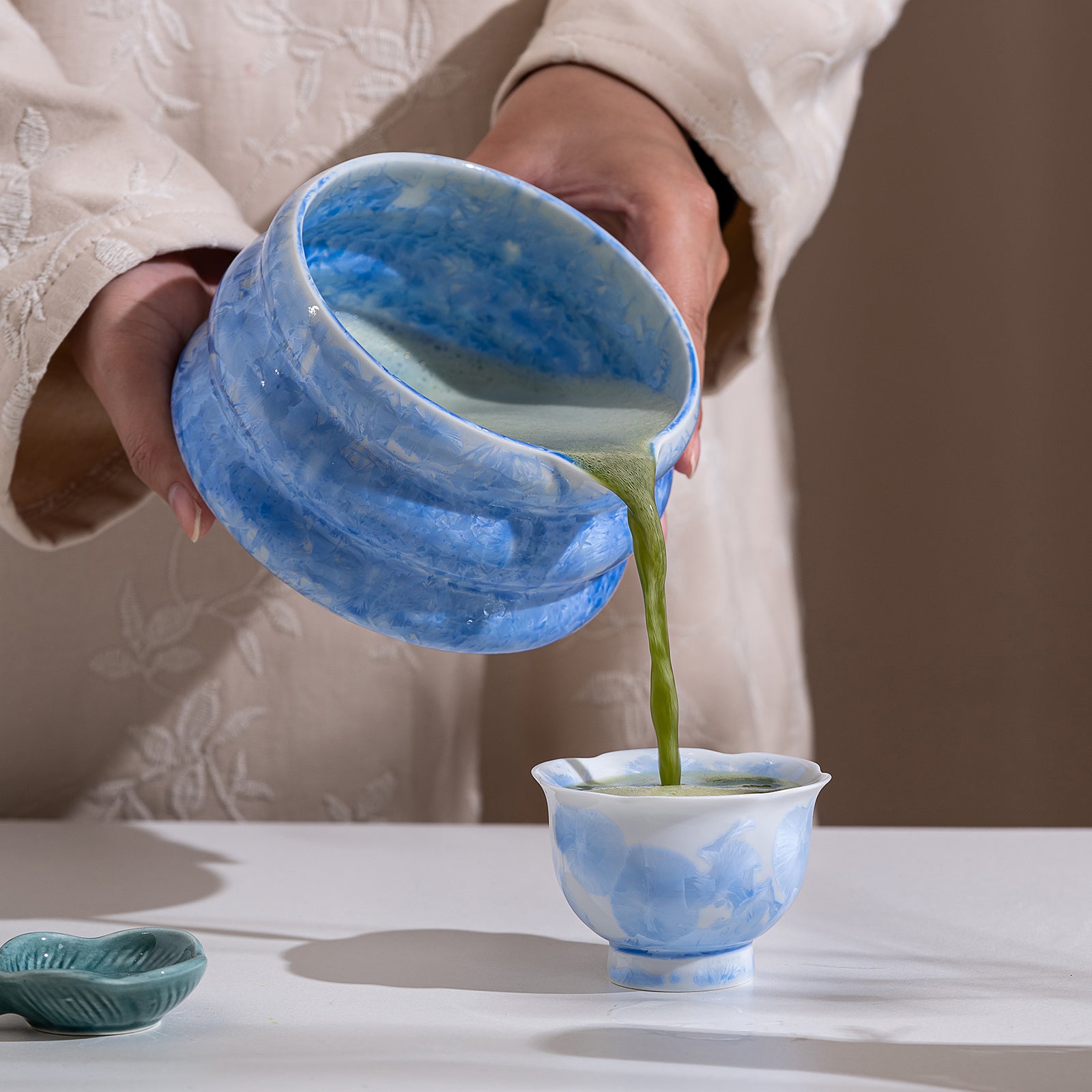 Mint Blue Crystalline Glaze Matcha Bowl Set