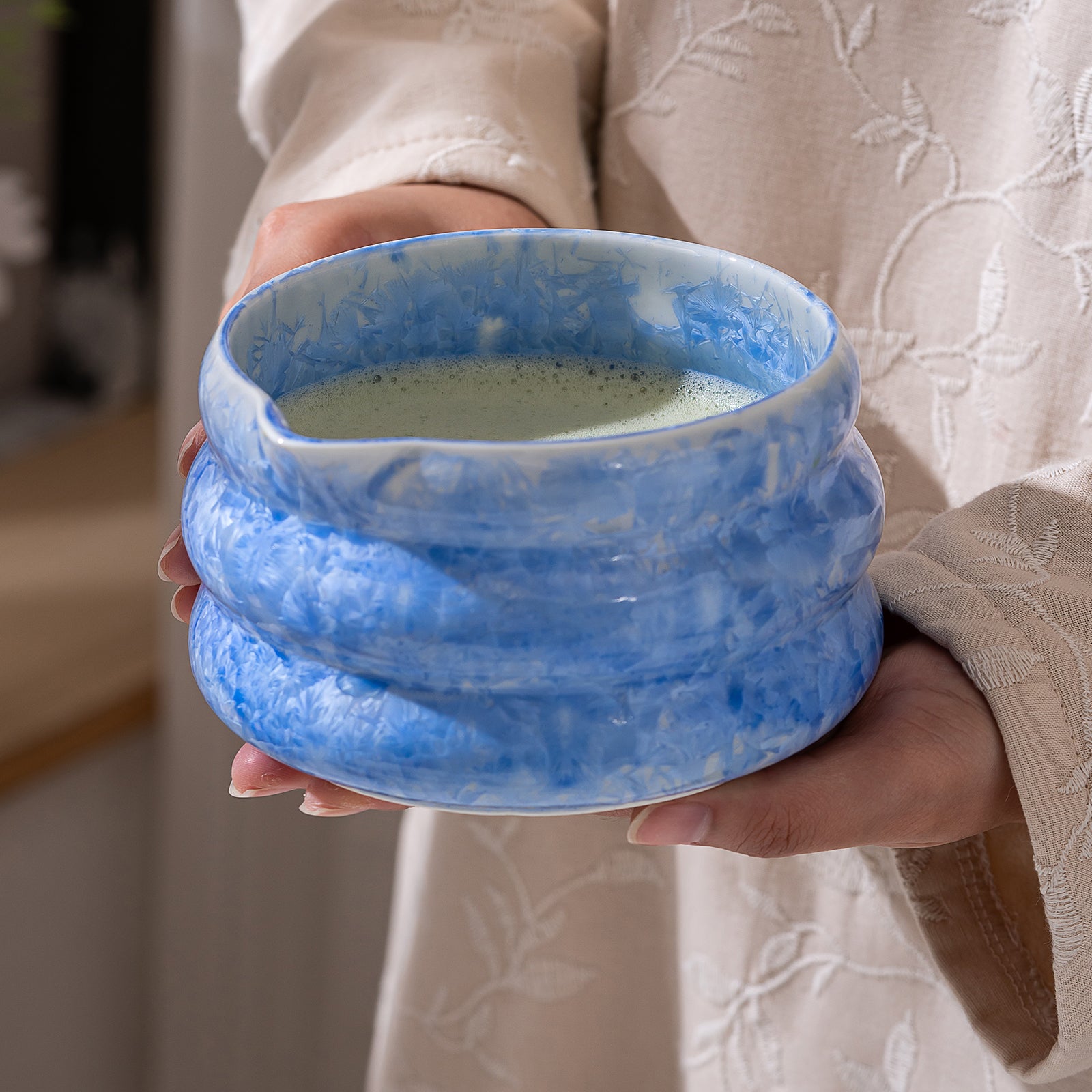 Mint Blue Crystalline Glaze Matcha Bowl Set