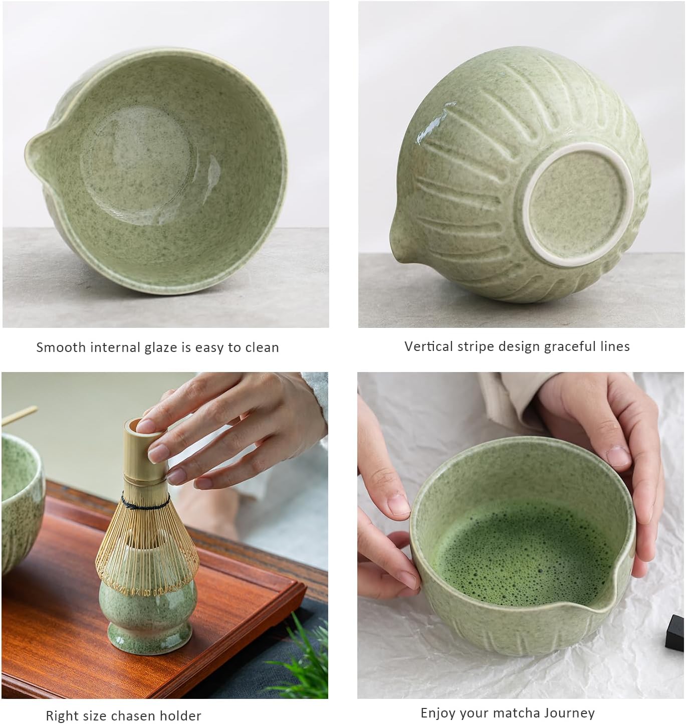 Sage green Cherry Blossoms Matcha Whisk Set