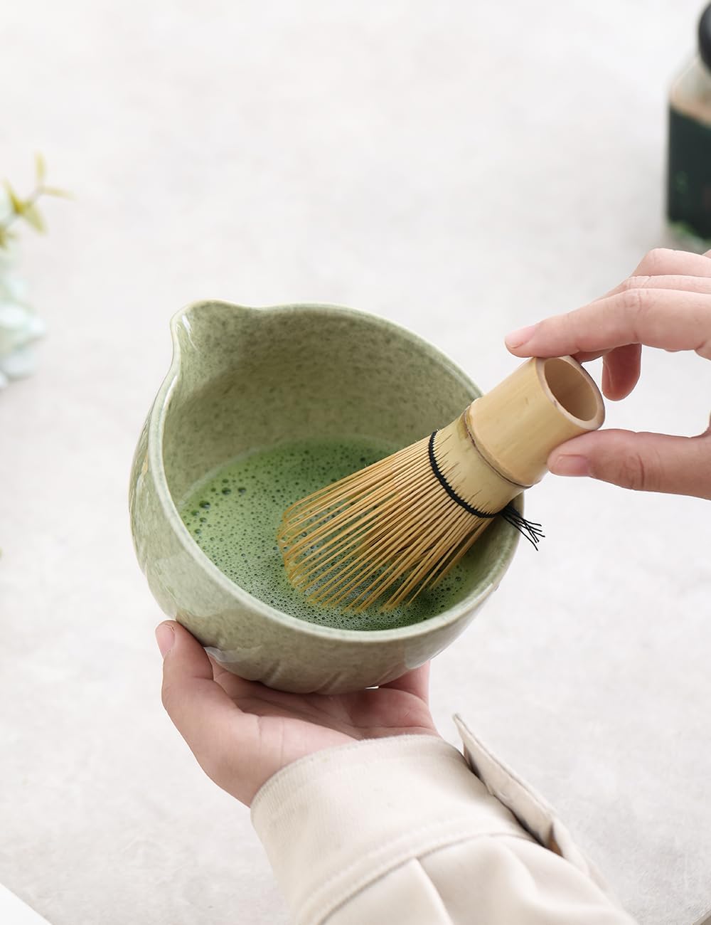Sage green Cherry Blossoms Matcha Whisk Set