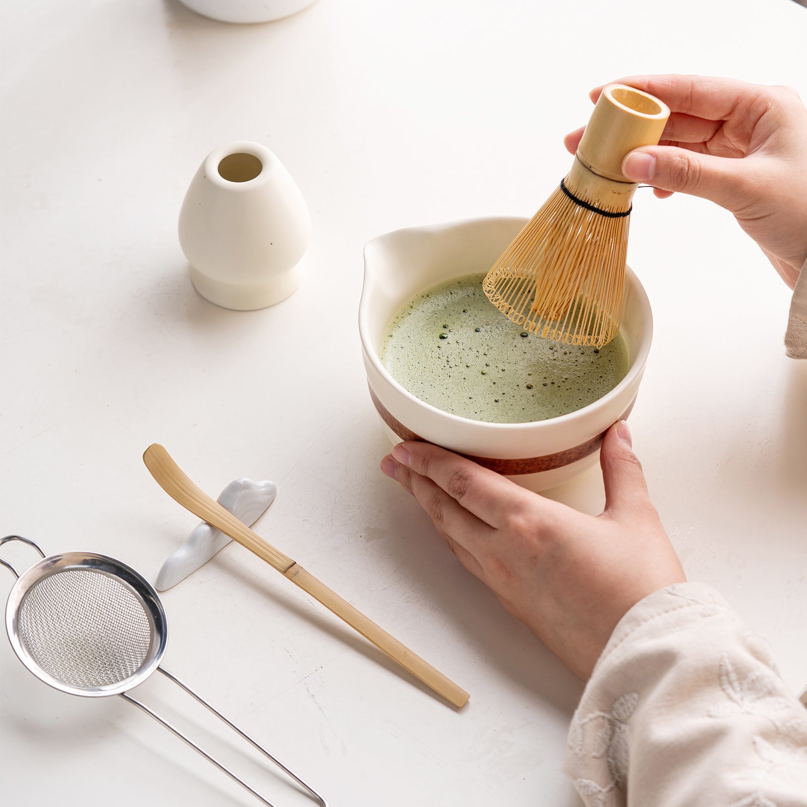 Matcha Bowl Set Dachshund Japanese Tea Set with Whisk Strainer and Scoop Gift for Dog and Tea Lovers