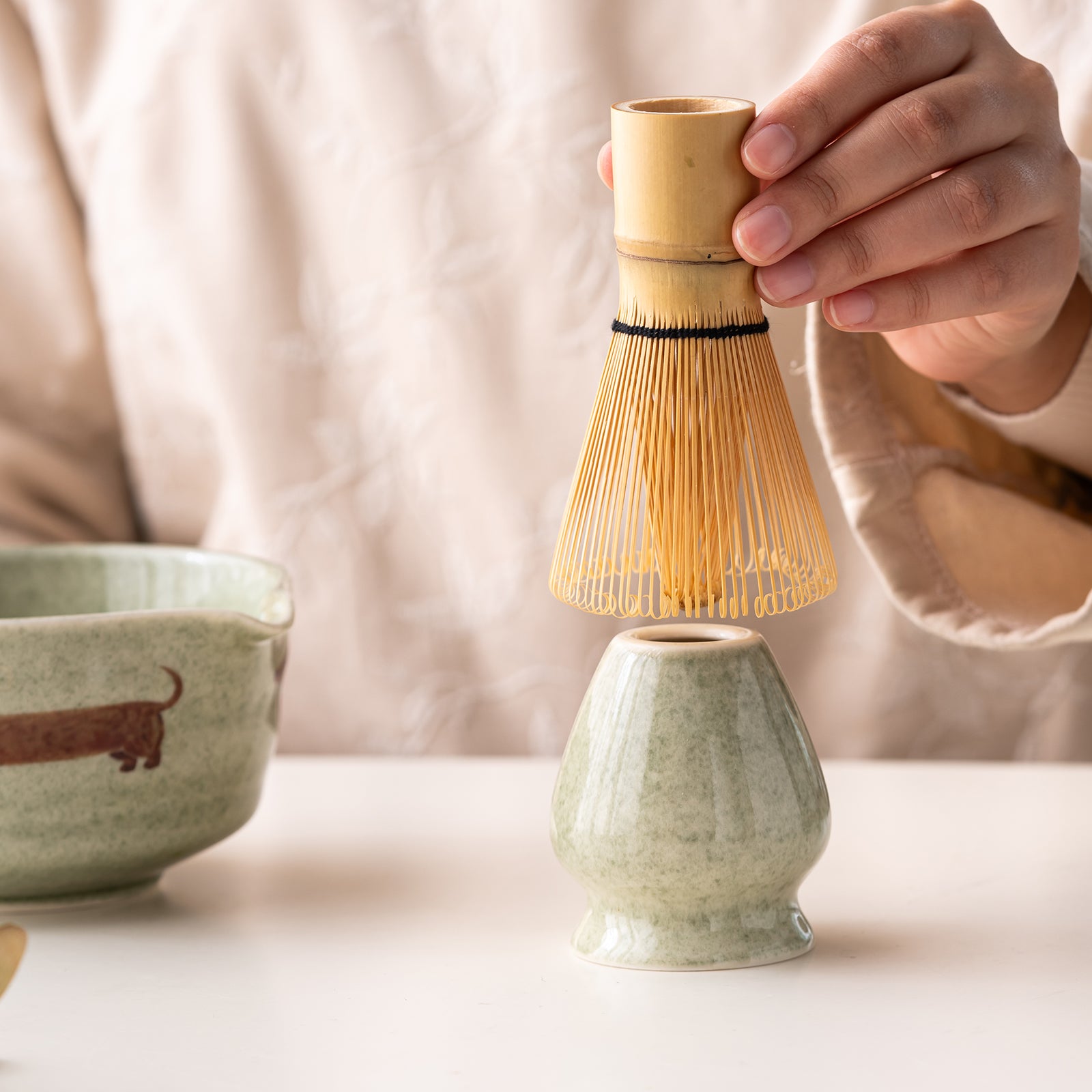 Matcha Bowl Set Dachshund Green Japanese Matcha Kit with Bamboo Whisk Strainer and Scoop Gift for Dog Lovers