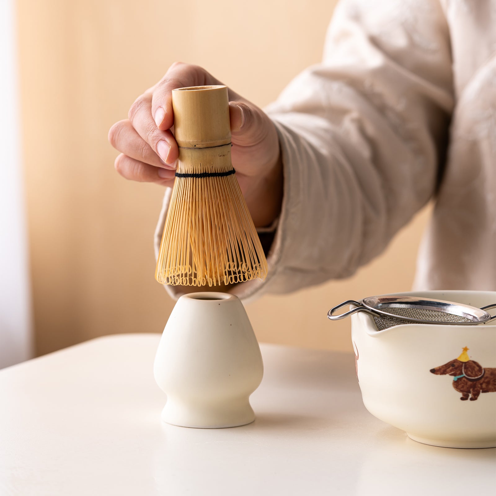 Matcha Bowl Set Dachshund Japanese Tea Set with Whisk Strainer and Scoop Gift for Dog and Tea Lovers