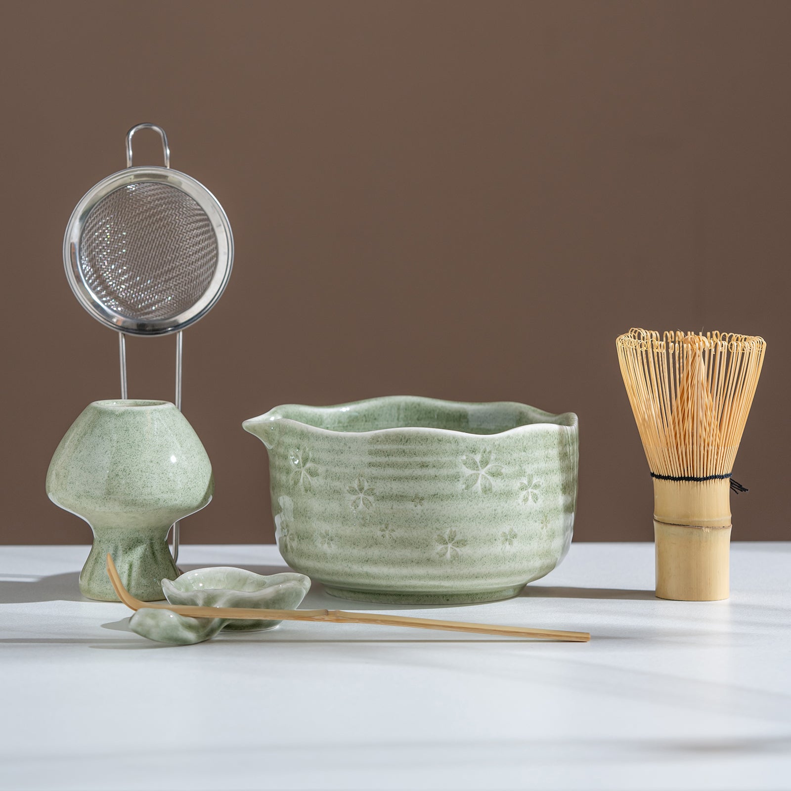 Matcha Set Green Ceramic Matcha Bowl Whisk Strainer Spoon
