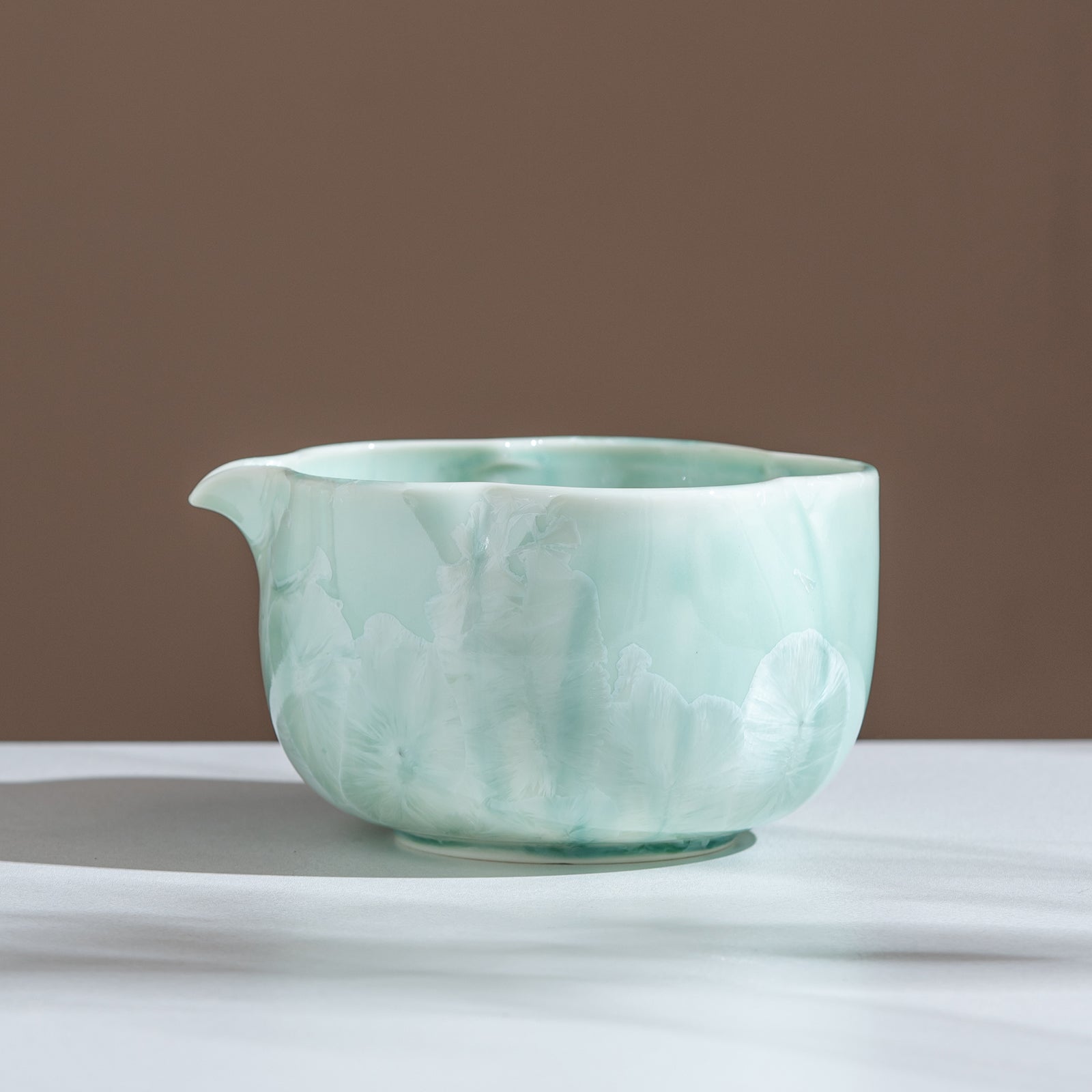 Green Petal Edge Crystalline Glaze Matcha Set with Bamboo Whisk