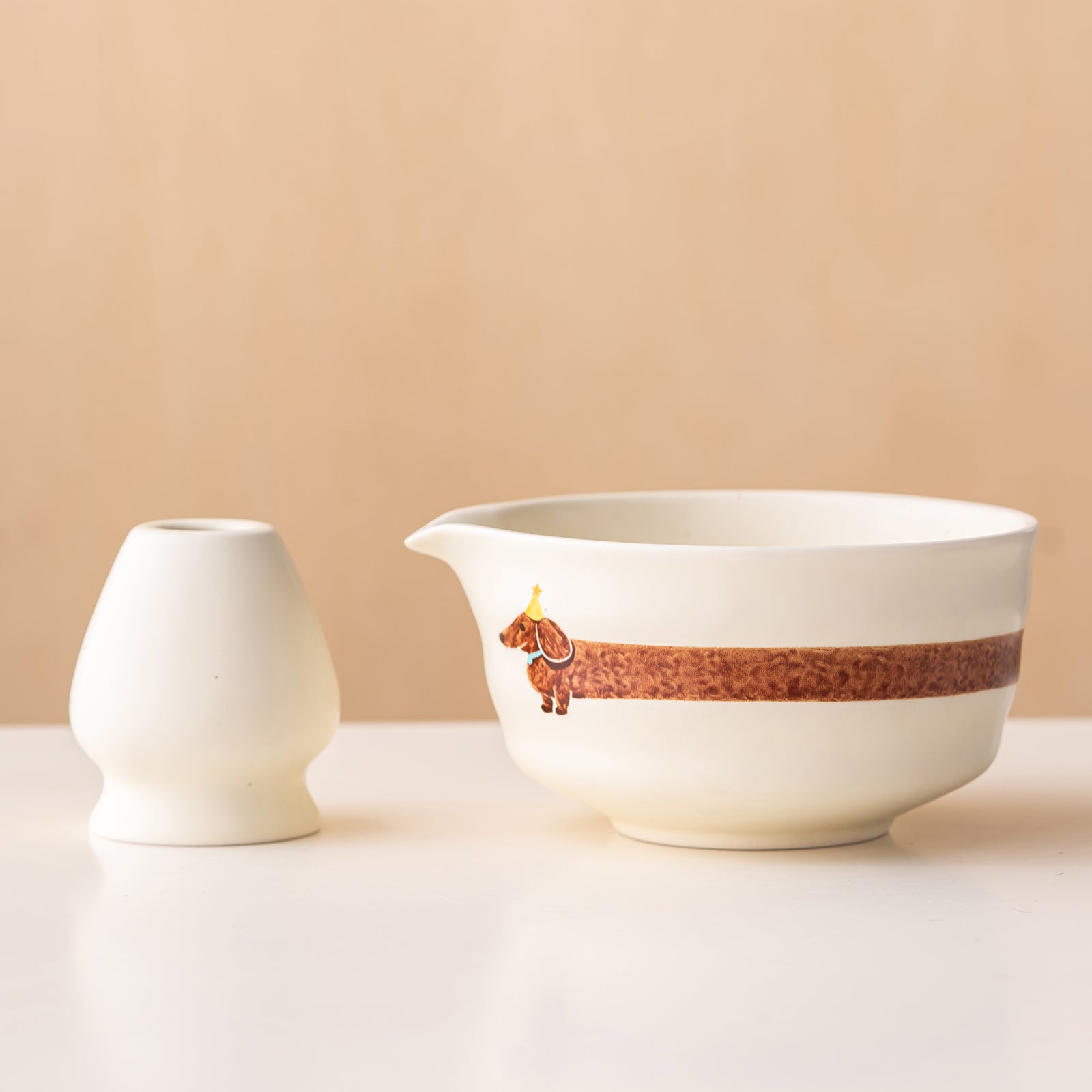 Matcha Bowl Set Dachshund Japanese Tea Set with Whisk Strainer and Scoop Gift for Dog and Tea Lovers