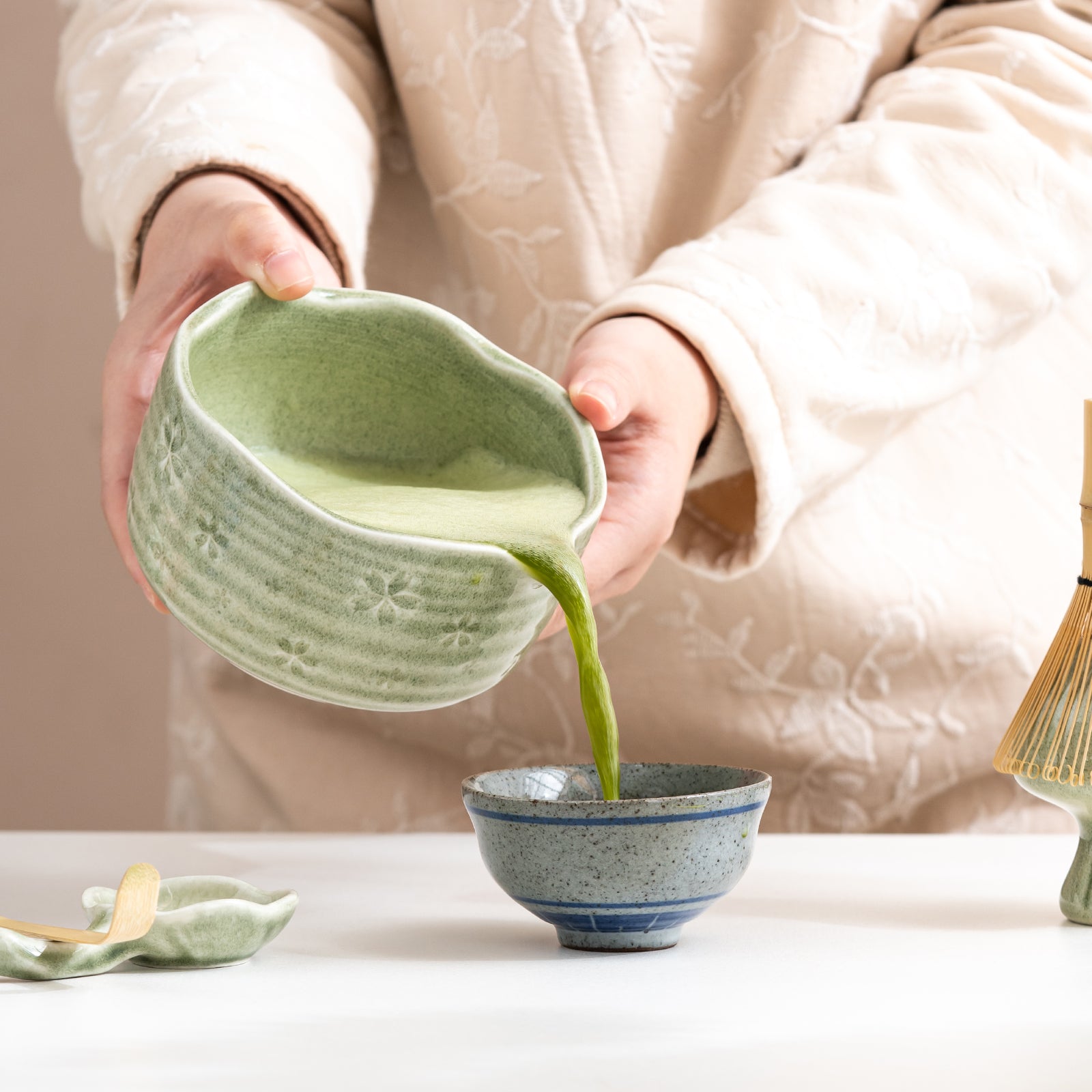 Matcha Set Green Ceramic Matcha Bowl Whisk Strainer Spoon