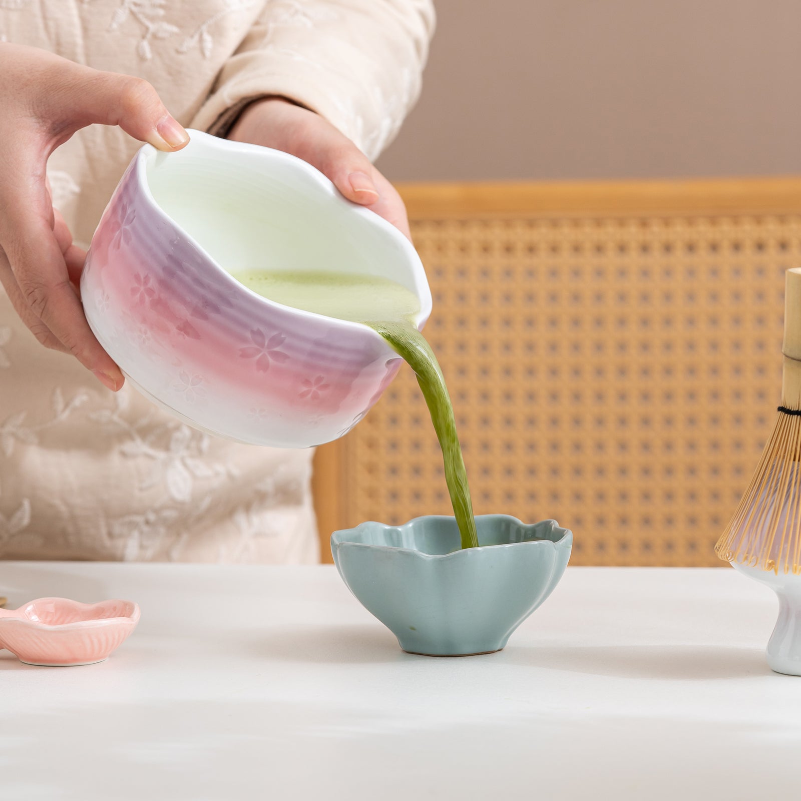 Purple Pink Cherry Blossom Matcha Tea Set