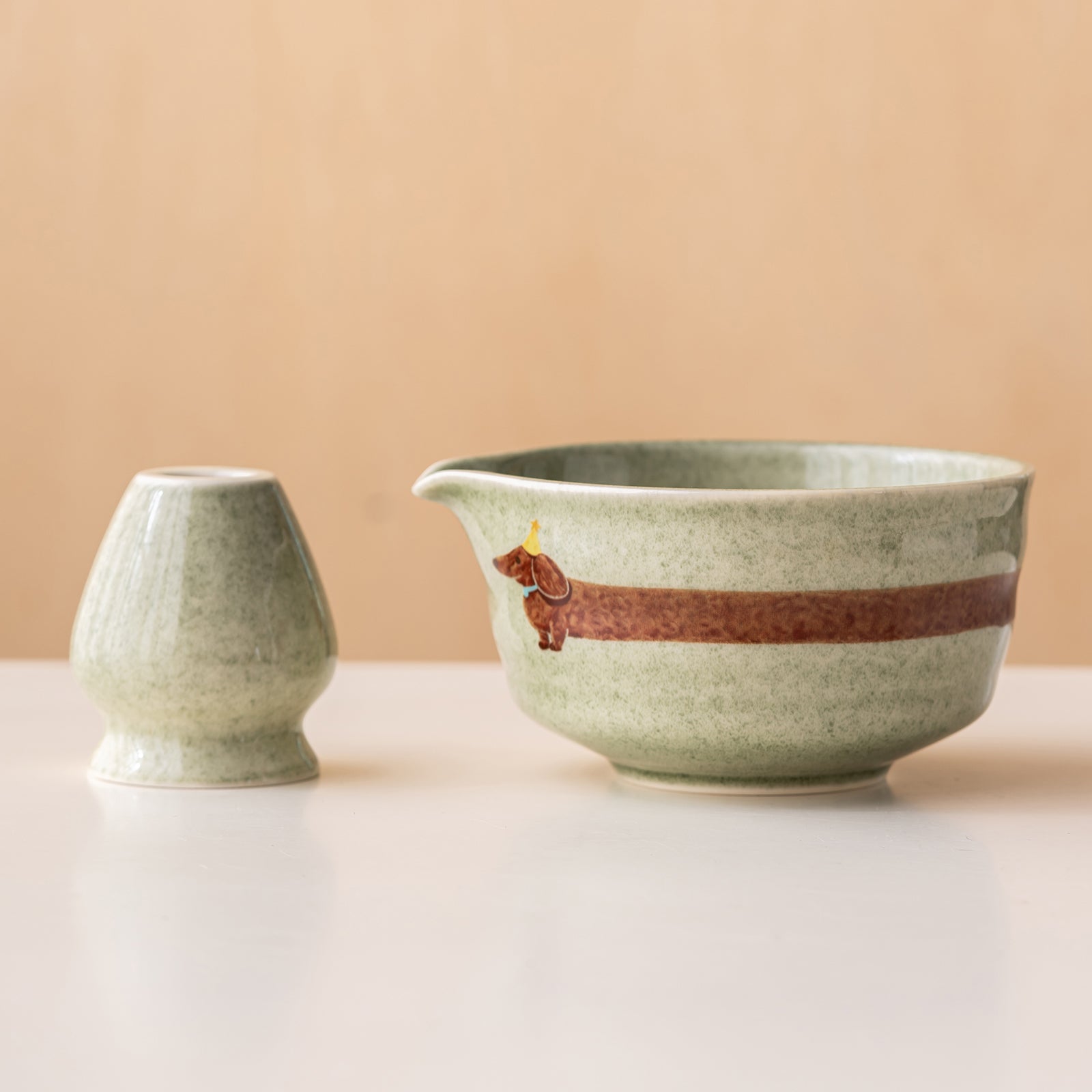 Matcha Bowl Set Dachshund Green Japanese Matcha Kit with Bamboo Whisk Strainer and Scoop Gift for Dog Lovers