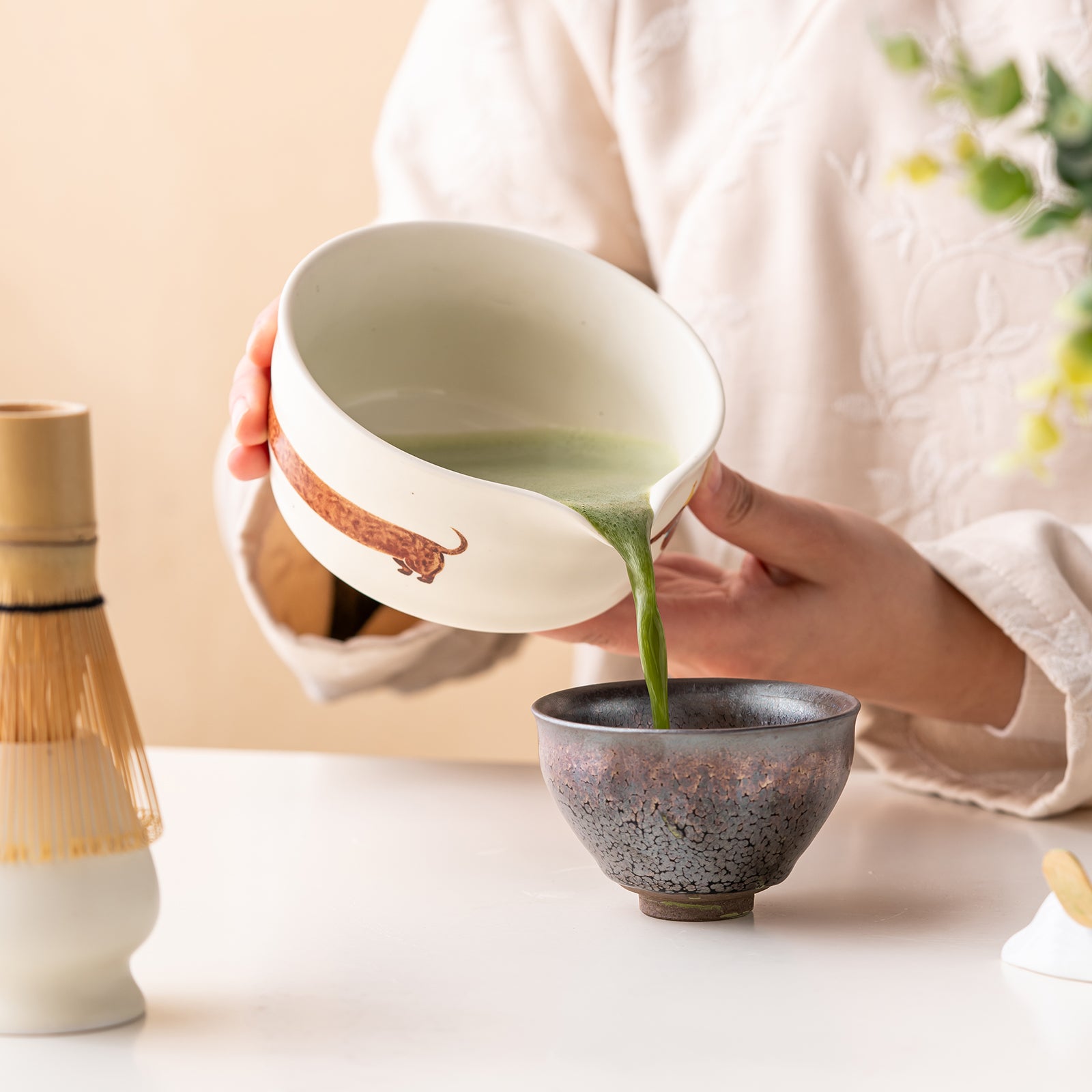 Matcha Bowl Set Dachshund Japanese Tea Set with Whisk Strainer and Scoop Gift for Dog and Tea Lovers