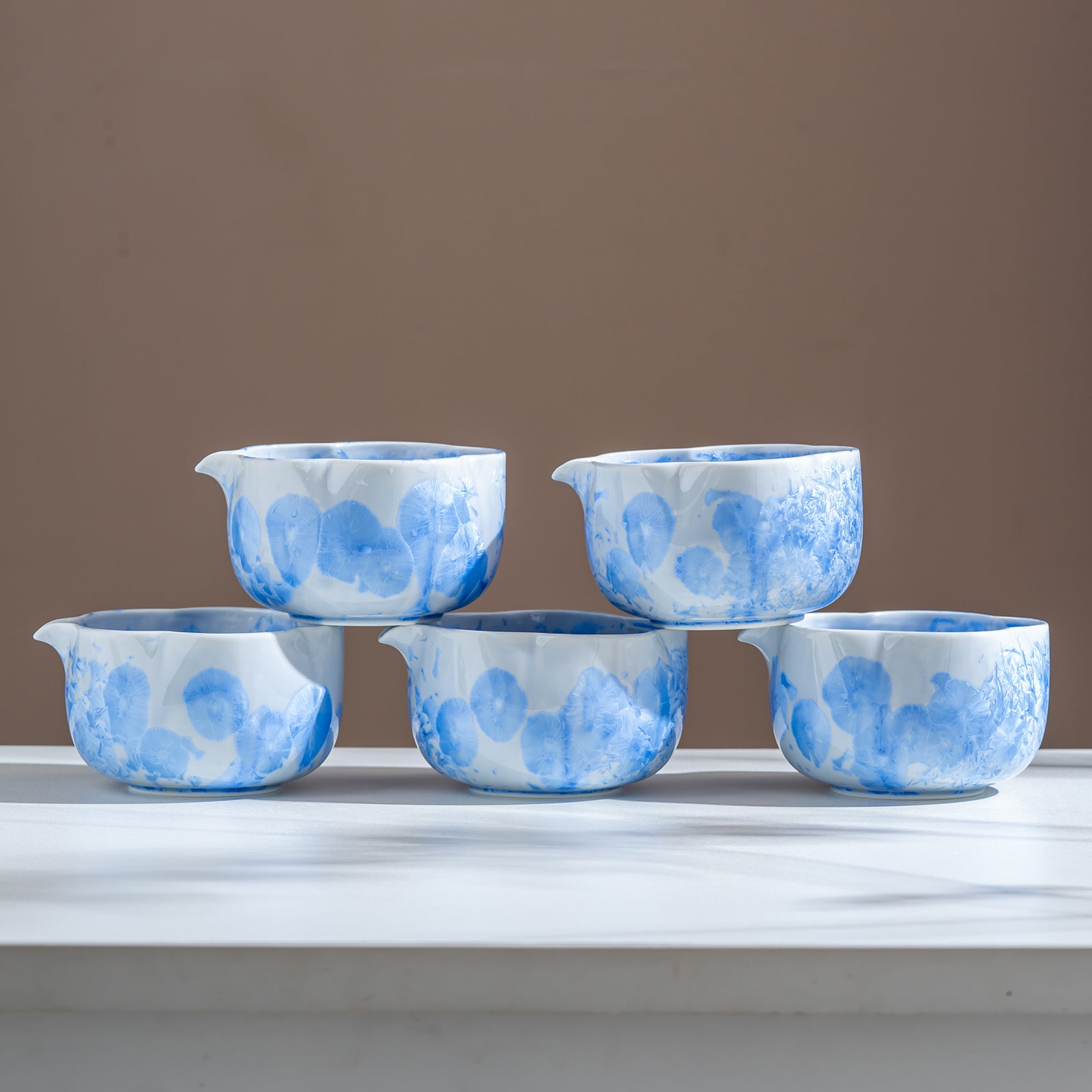 Crystalline Glaze Blue Ceramic Matcha Set with Bamboo Whisk & Sieve