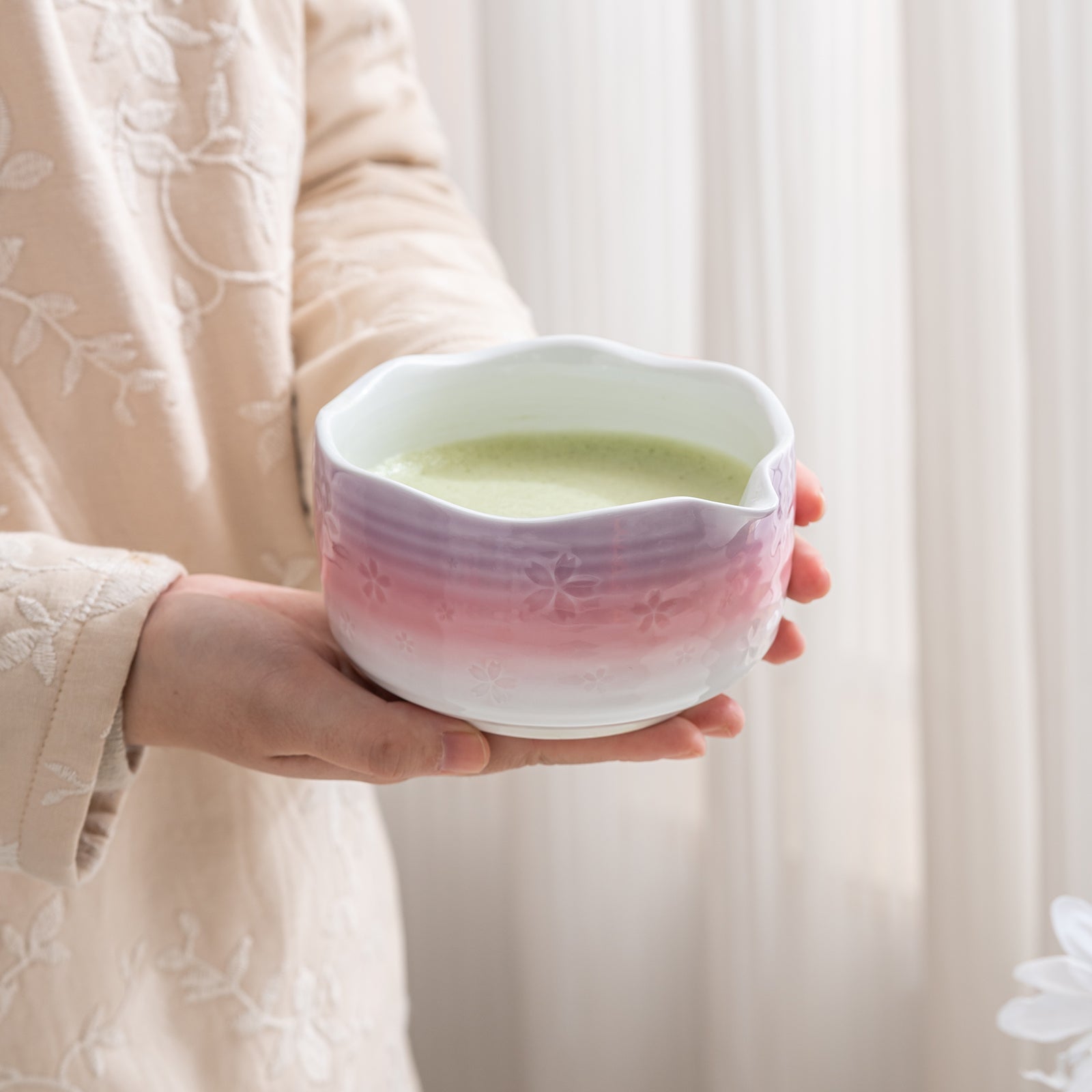 Purple Pink Cherry Blossom Matcha Tea Set