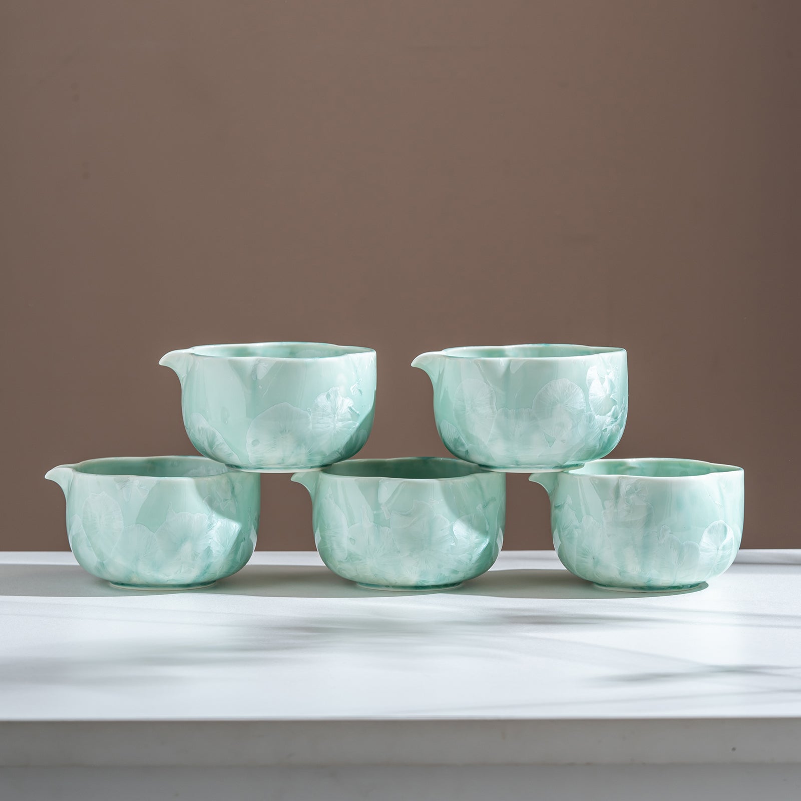 Green Petal Edge Crystalline Glaze Matcha Set with Bamboo Whisk