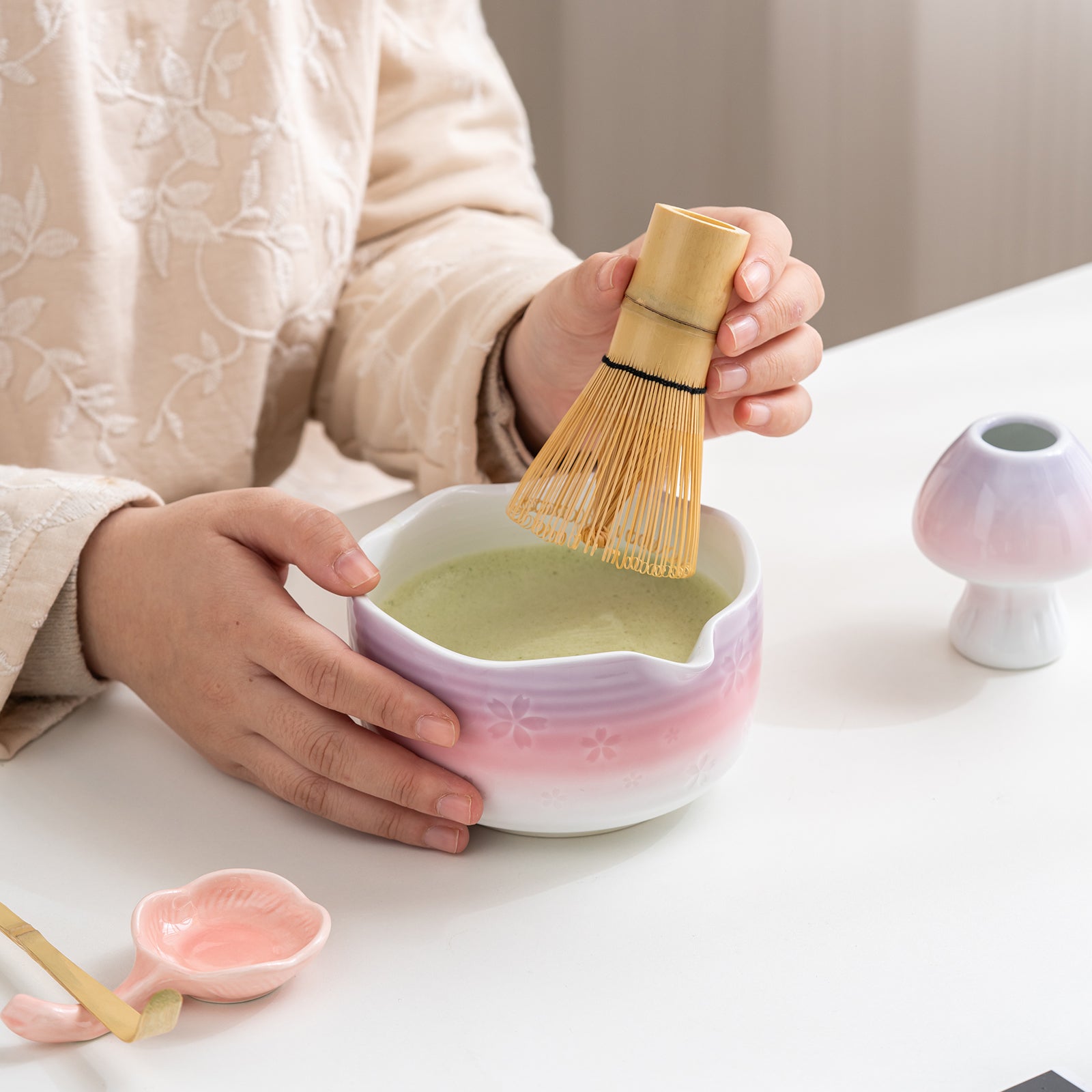 Purple Pink Cherry Blossom Matcha Tea Set