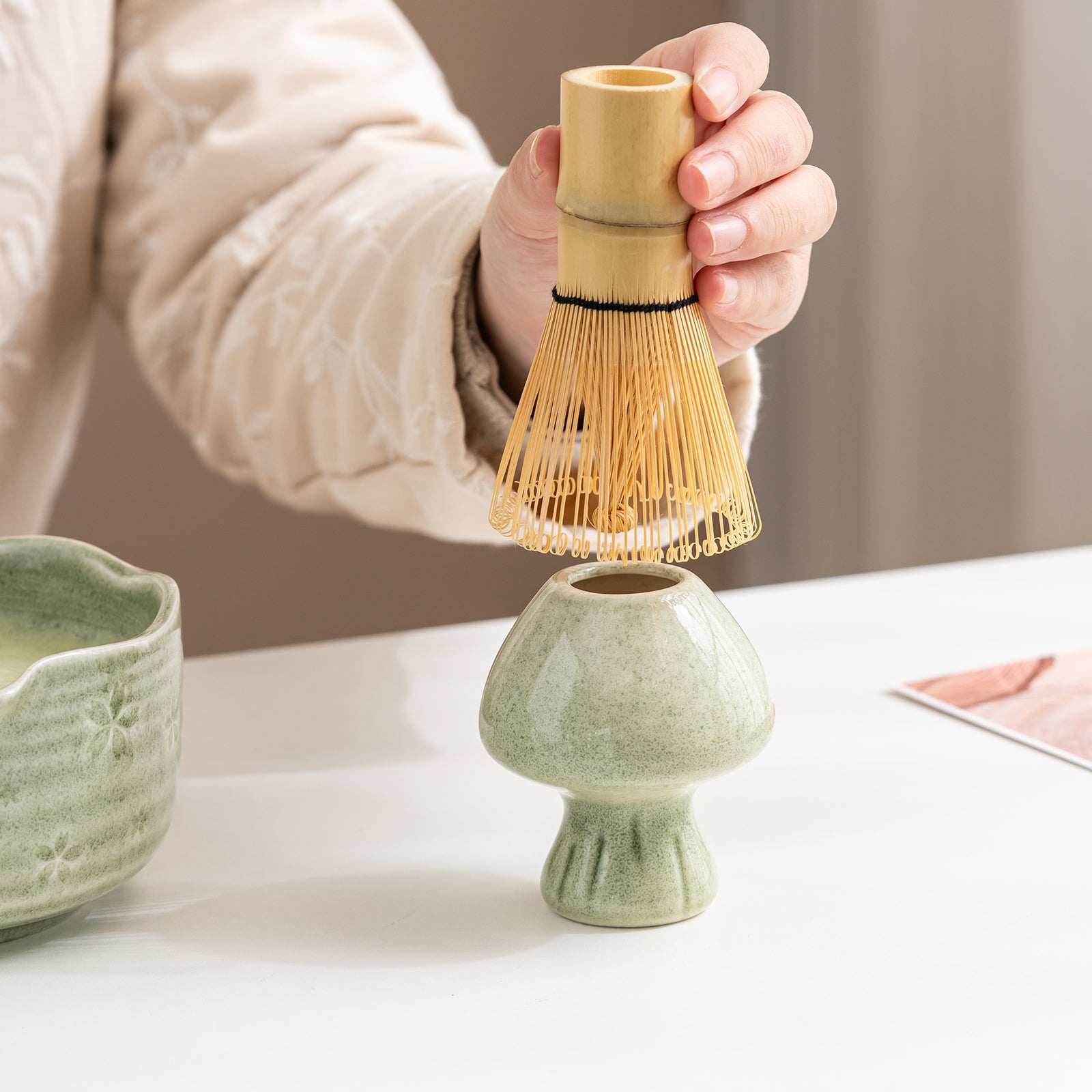 Matcha Set Green Ceramic Matcha Bowl Whisk Strainer Spoon