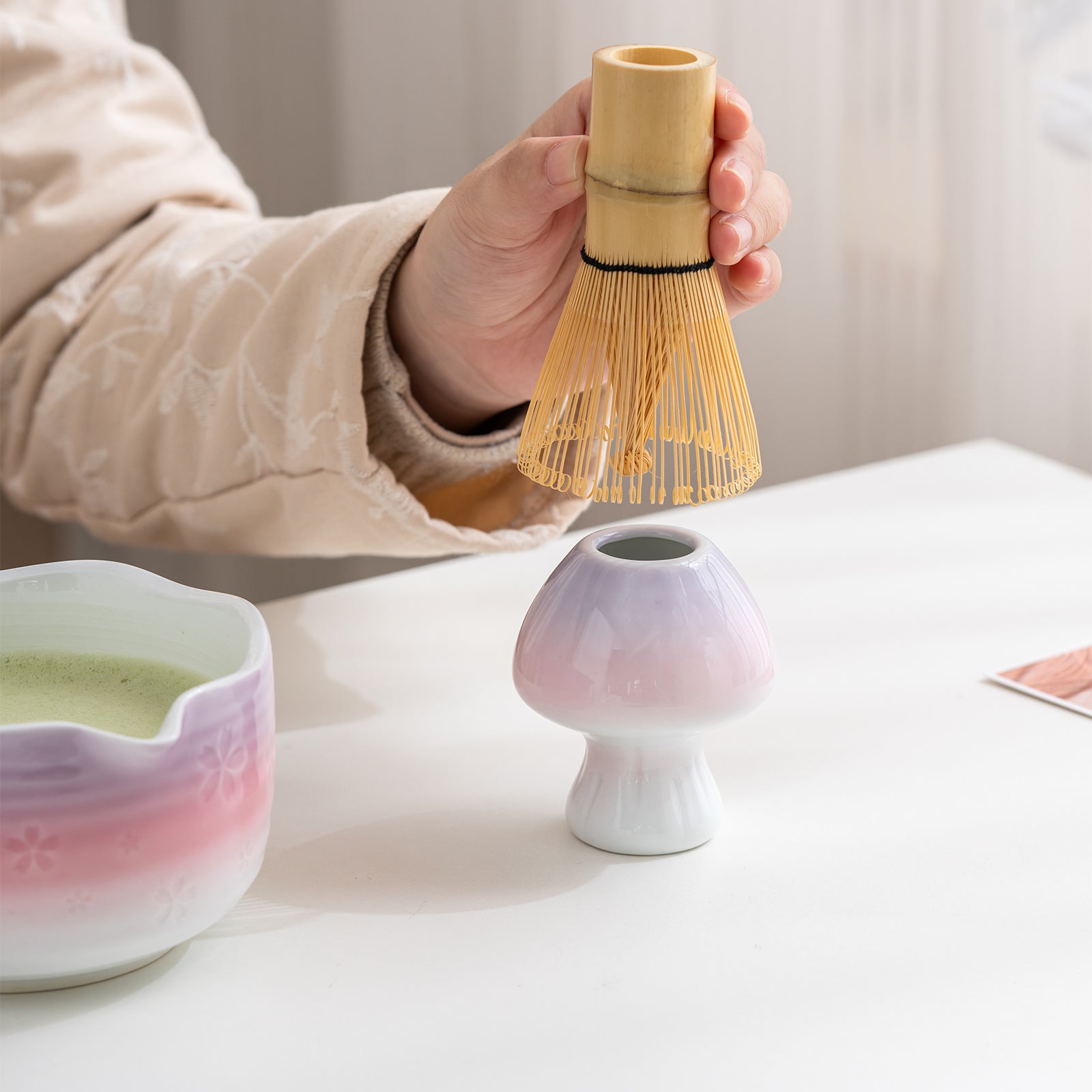 Purple Pink Cherry Blossom Matcha Tea Set