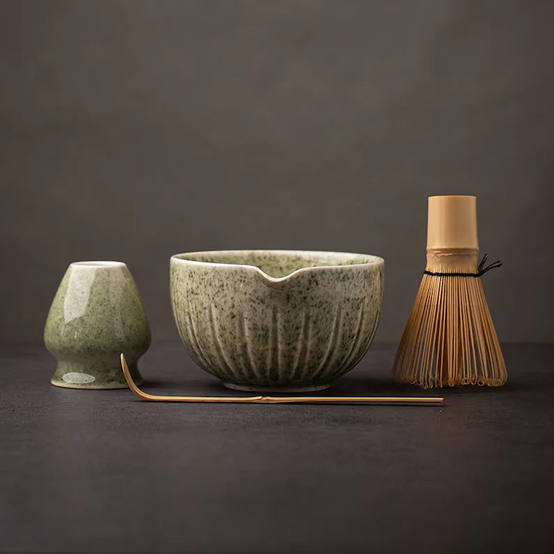 Sage green Cherry Blossoms Matcha Whisk Set