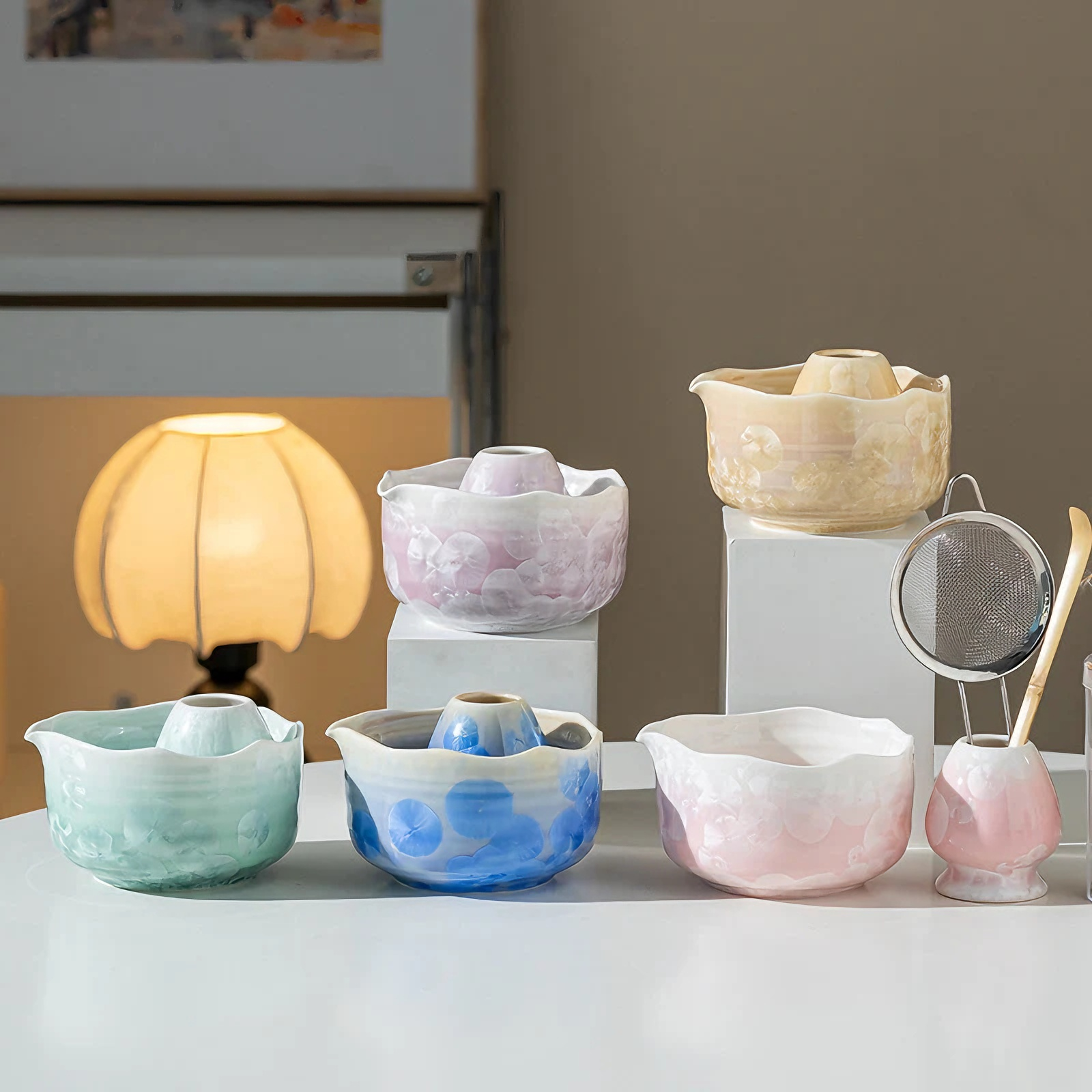 Crystalline Glaze Japanese  Matcha Bowl Set