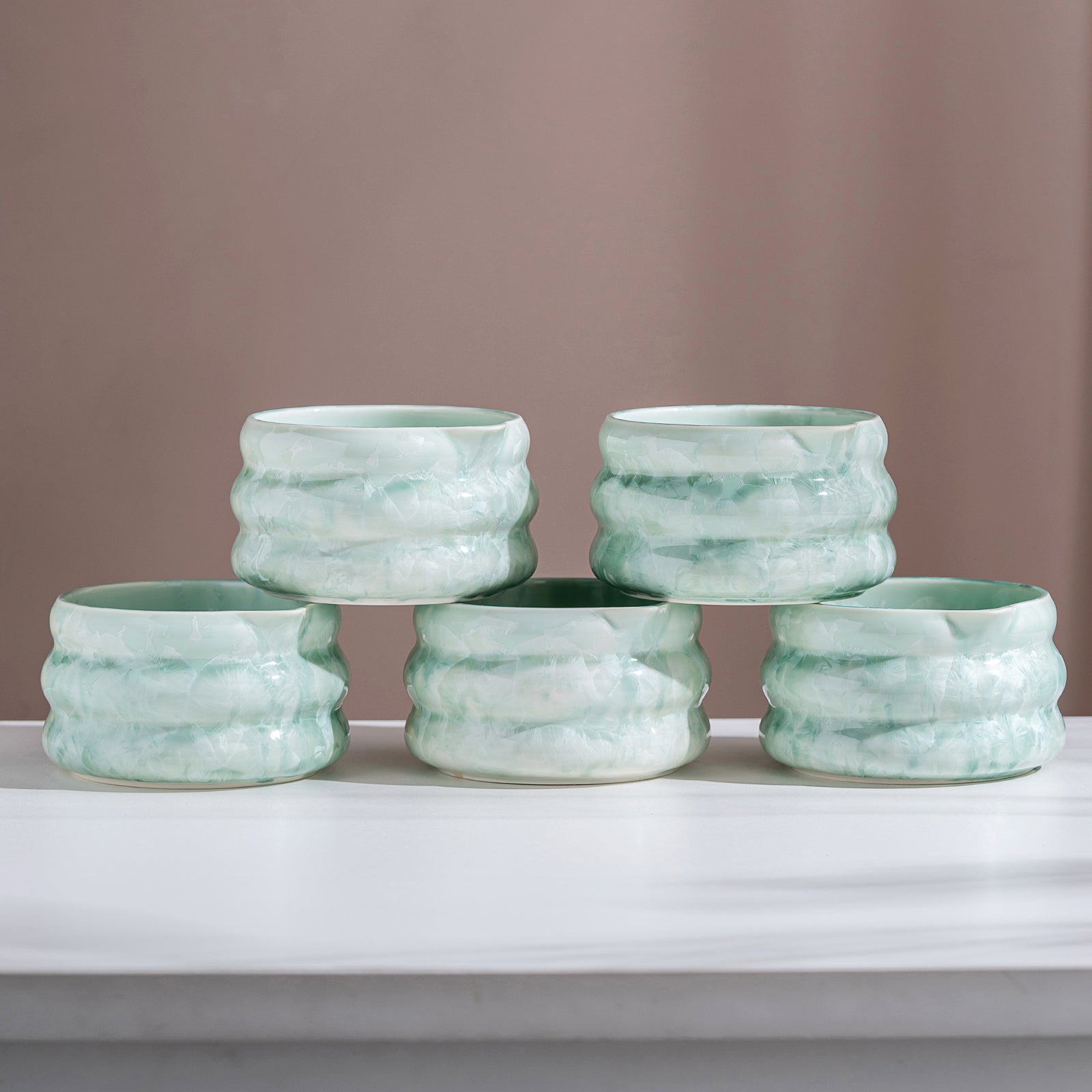 Green Crystalline Glaze Matcha Bowl Set with Whisk Strainer