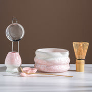 Pink Crystalline Glaze Matcha Bowl Set with Whisk Strainer