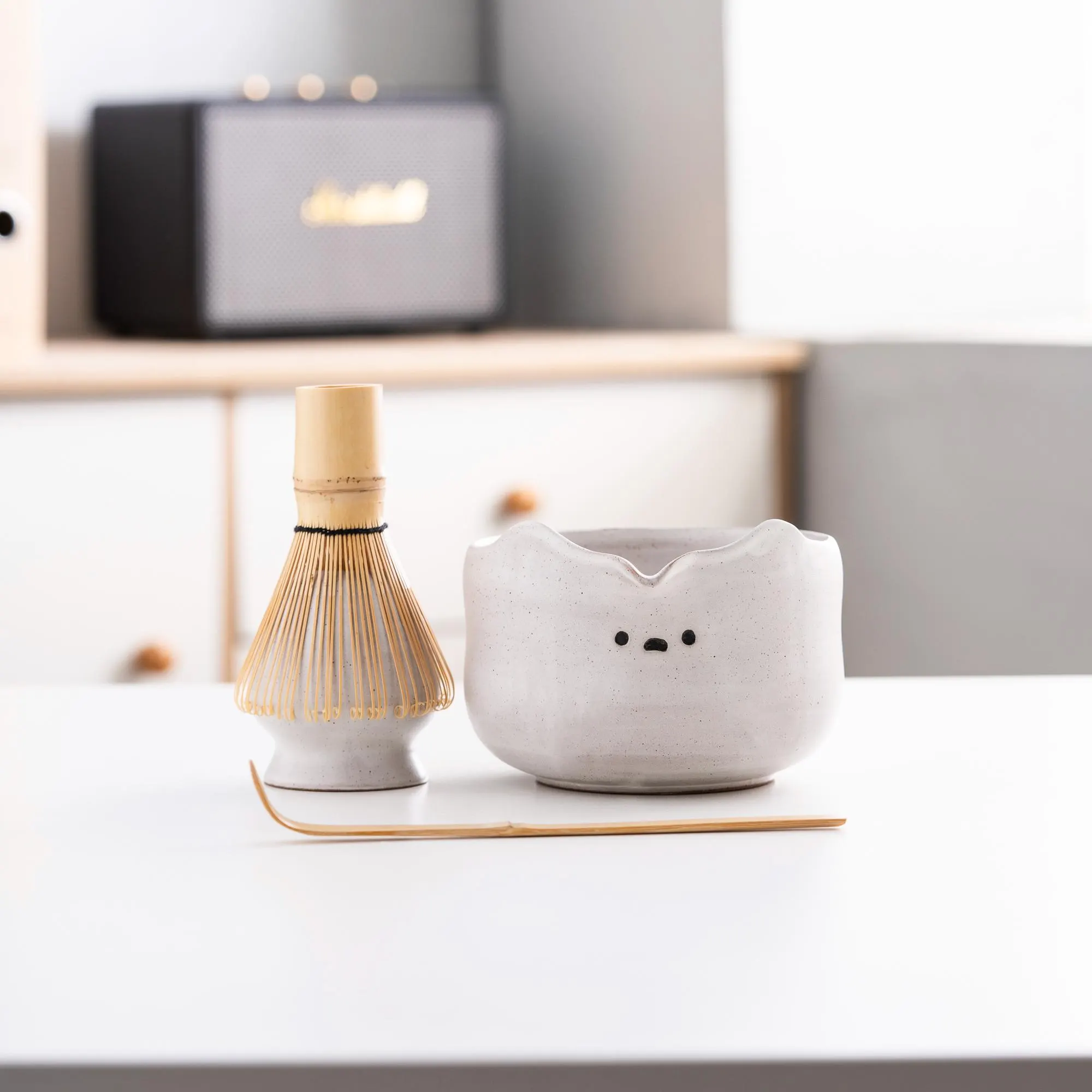 Marble Bear Ceramic Matcha Bowl Set