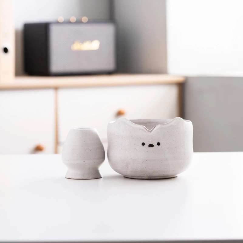 Marble Bear Ceramic Matcha Bowl Set