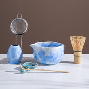 Crystalline Glaze Blue Ceramic Matcha Set with Bamboo Whisk & Sieve